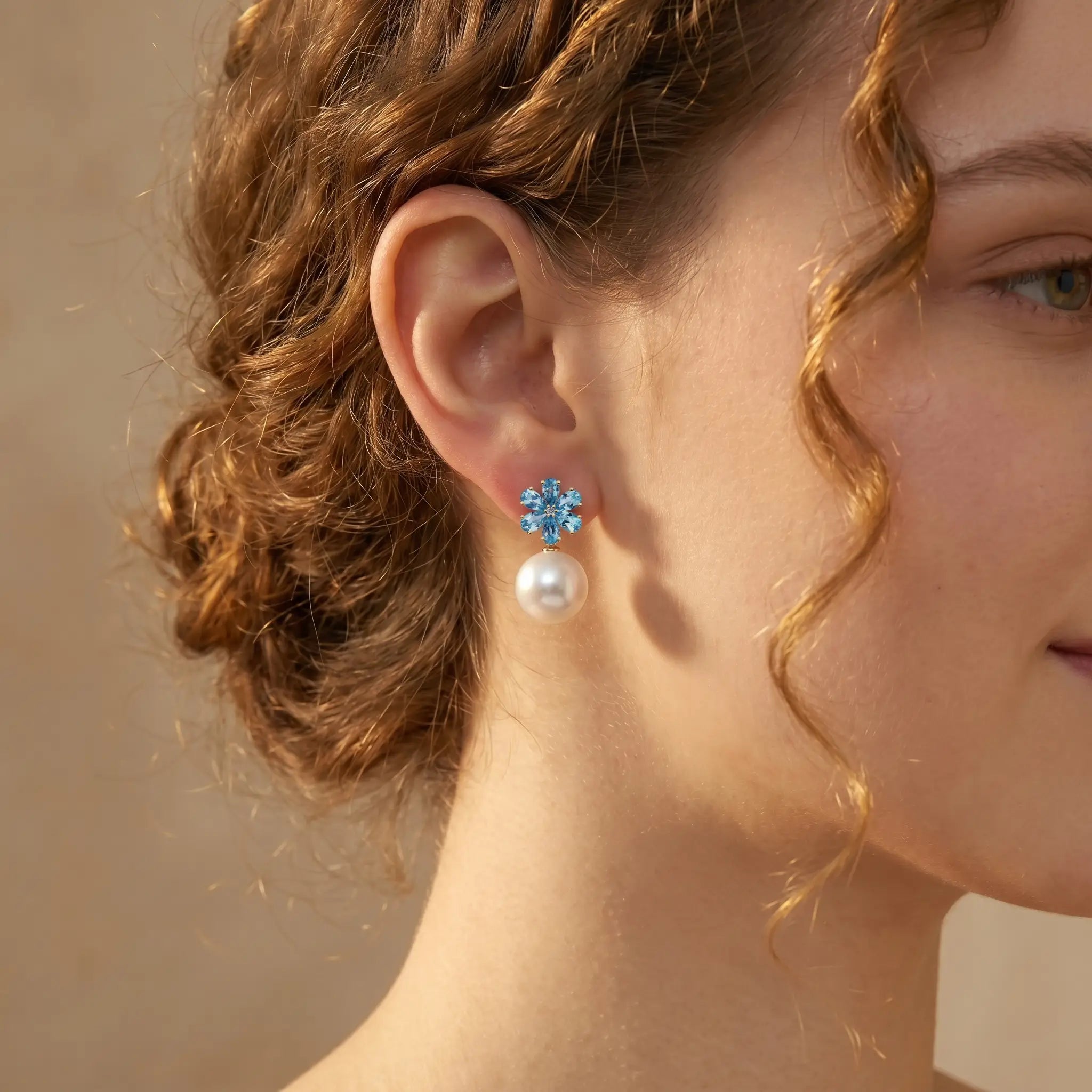 Flora Topaz Diamond Pearl Convertible Drop Earrings