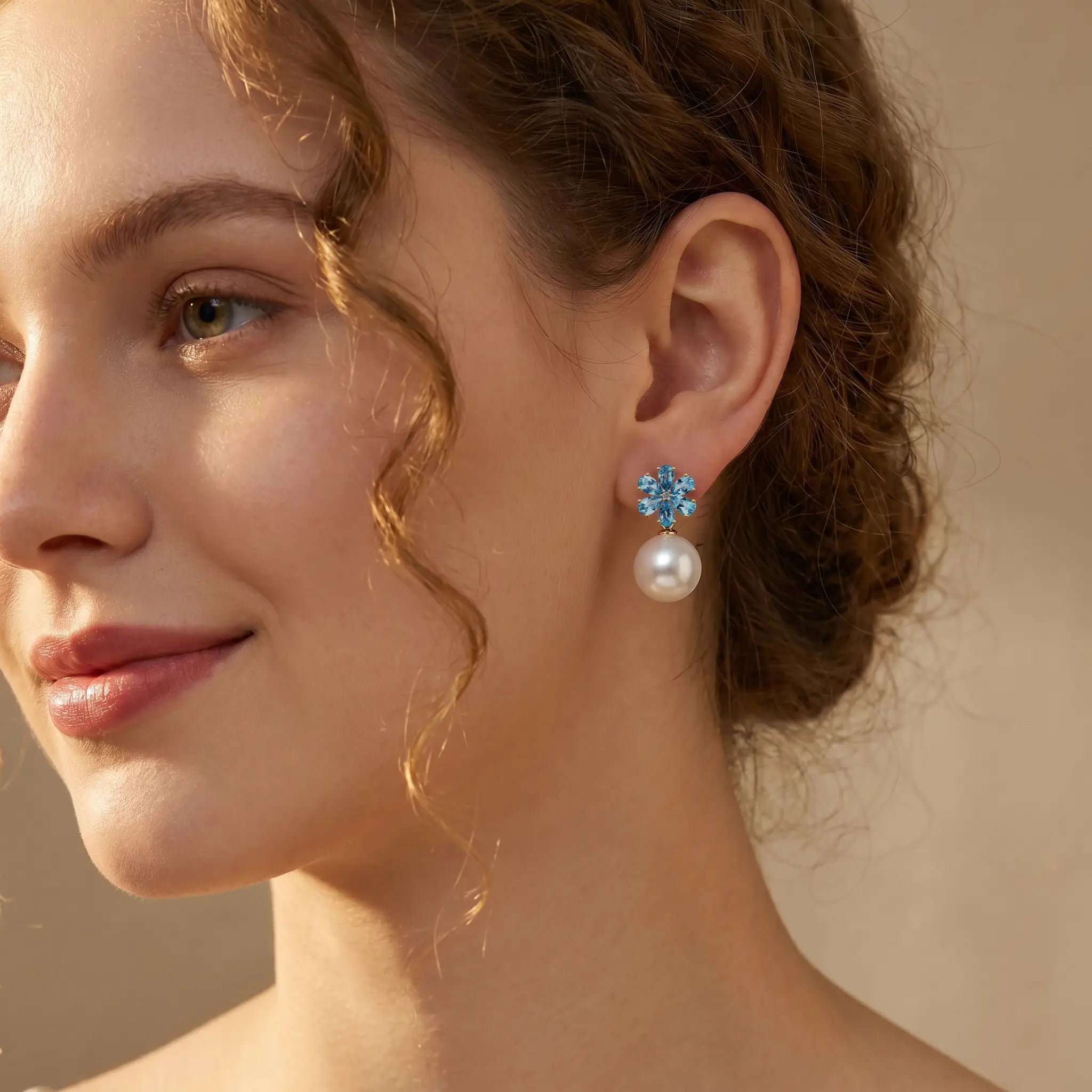 Flora Topaz Diamond Pearl Convertible Drop Earrings