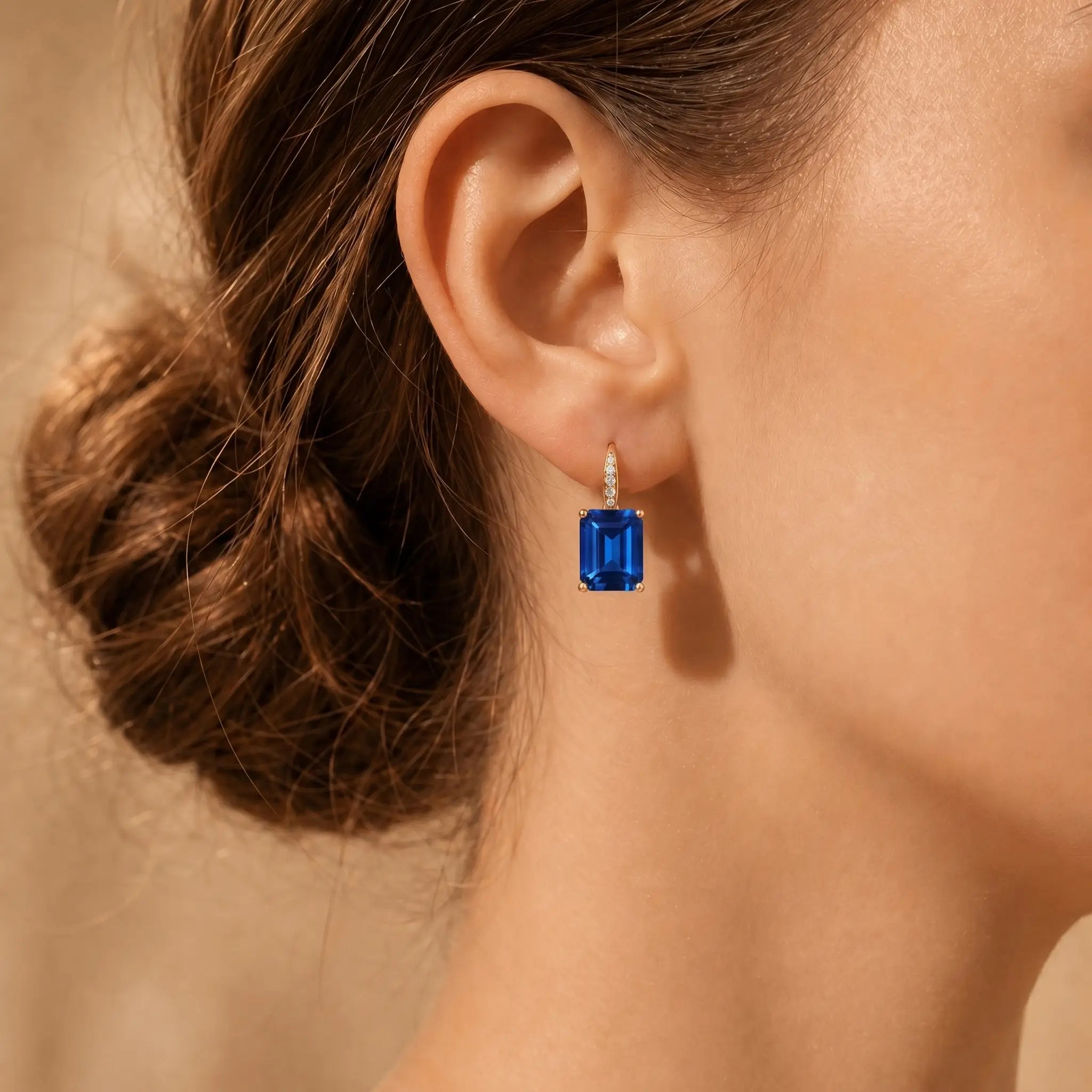 Radiant Emerald-Cut 8.25ctw Lab-Grown Sapphire Diamond Drop Earrings in 14k gold