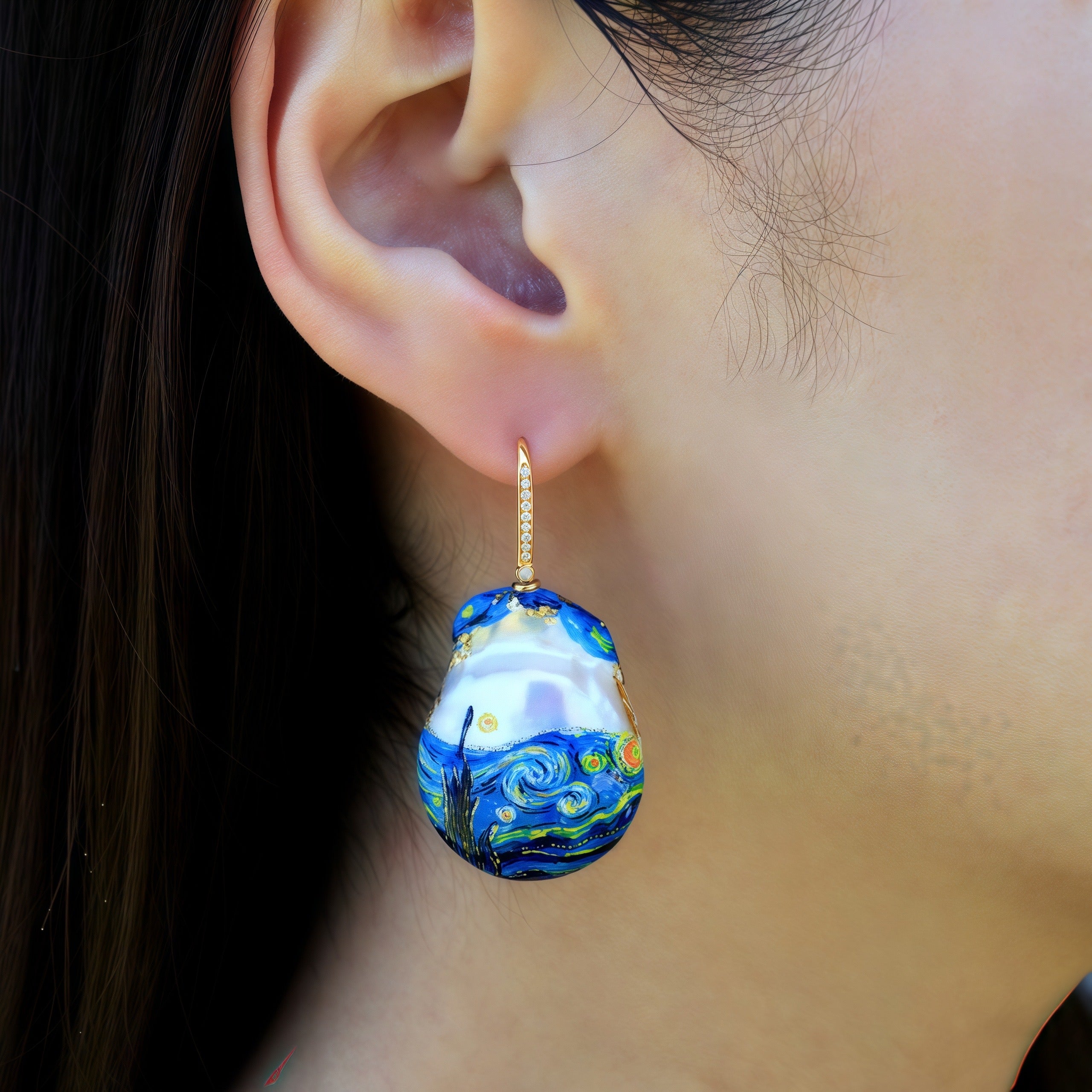 Hand-Painted Starry Night Baroque Pearl Enhancers