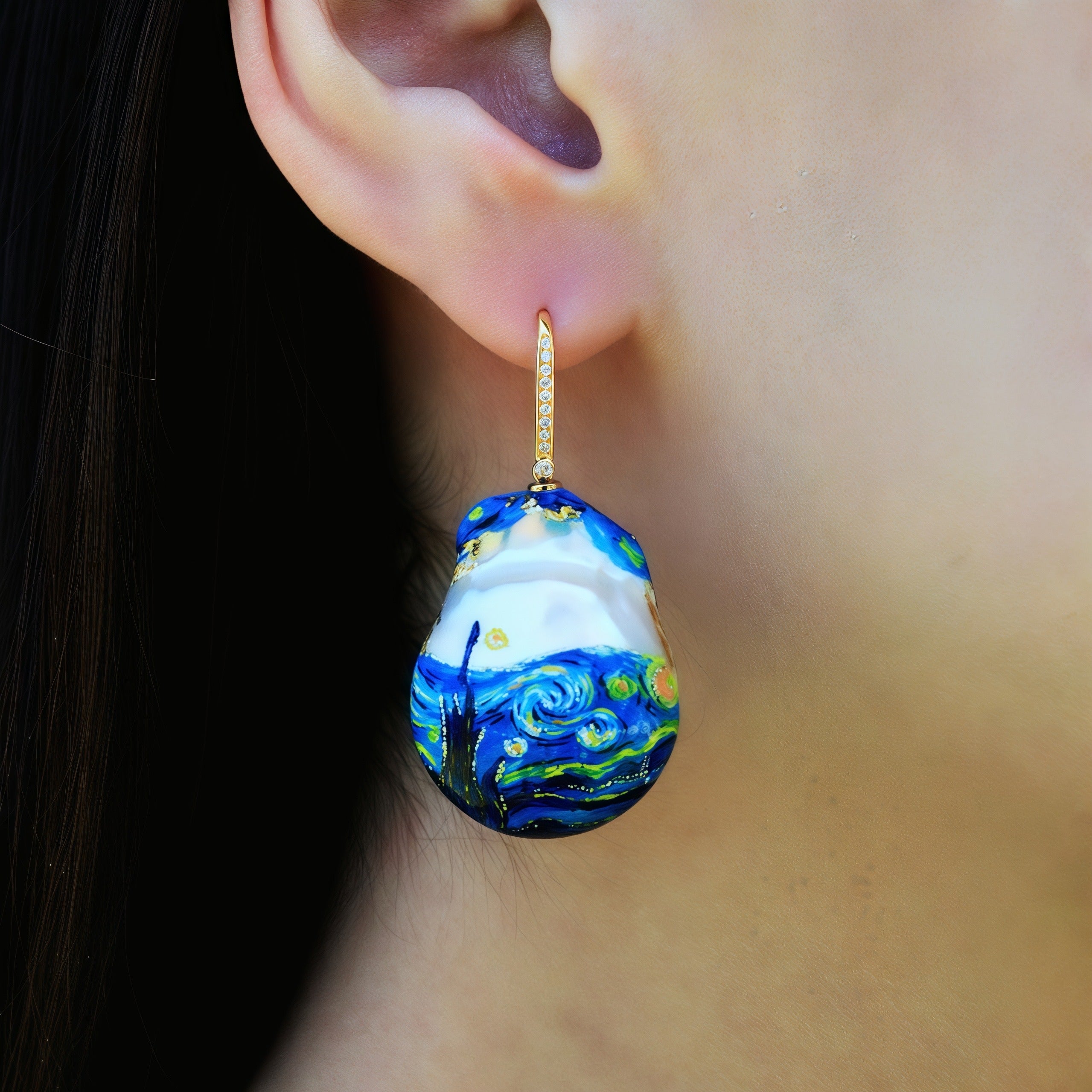 Hand-Painted Starry Night Baroque Pearl Enhancers