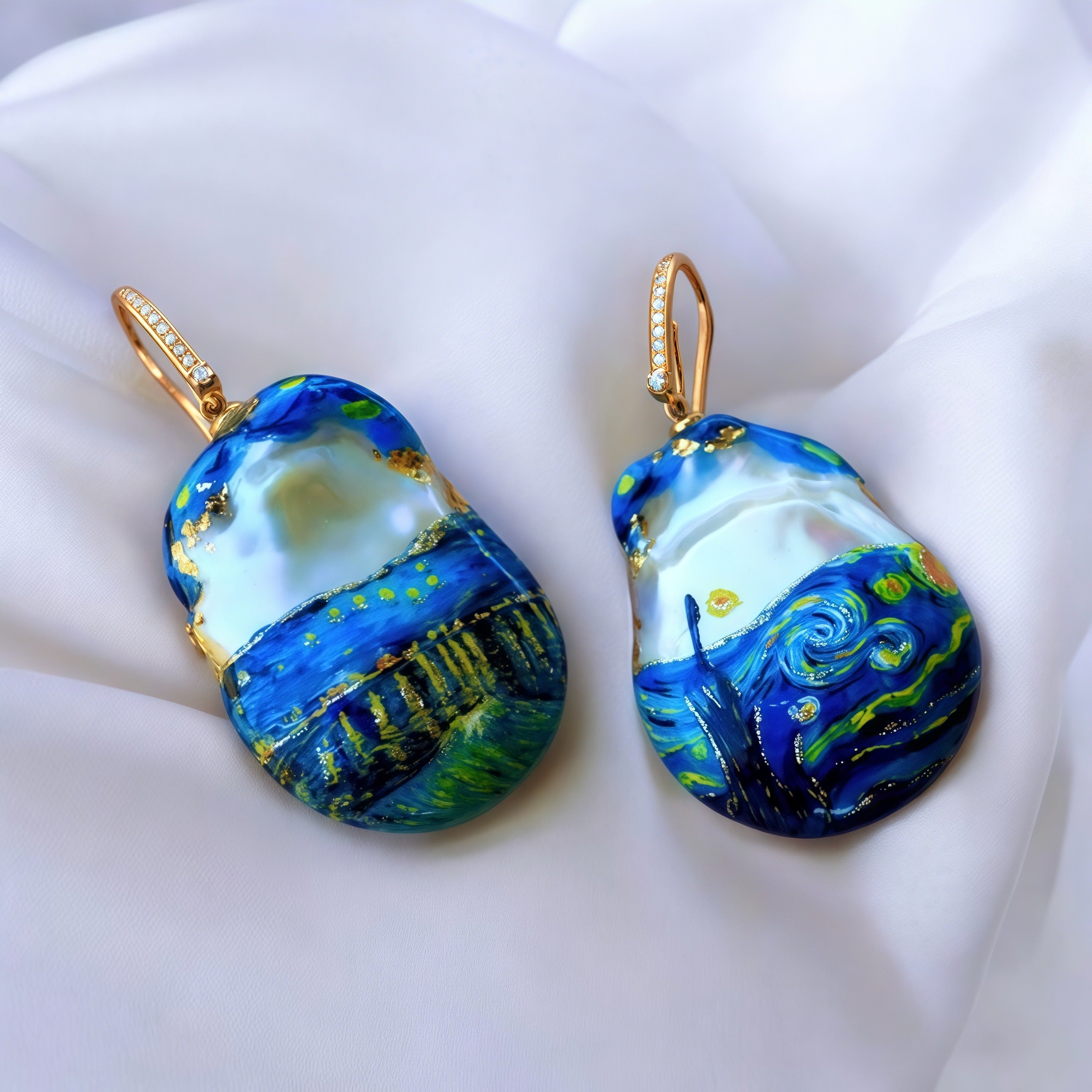 Hand-Painted Starry Night Baroque Pearl Enhancers