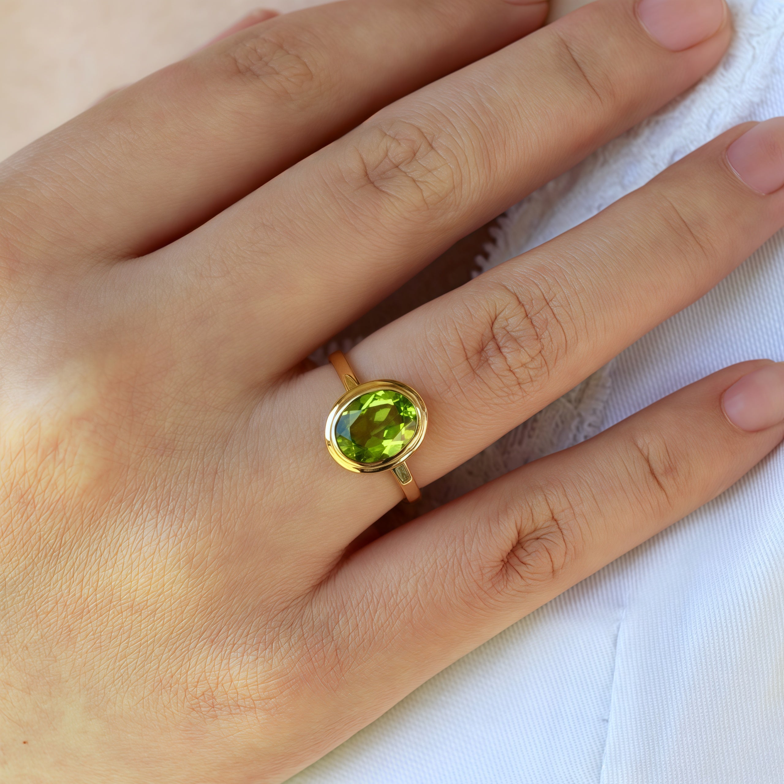 Kai 14k Gold Bella North-South Natural 2.0ctw Oval Peridot Ring
