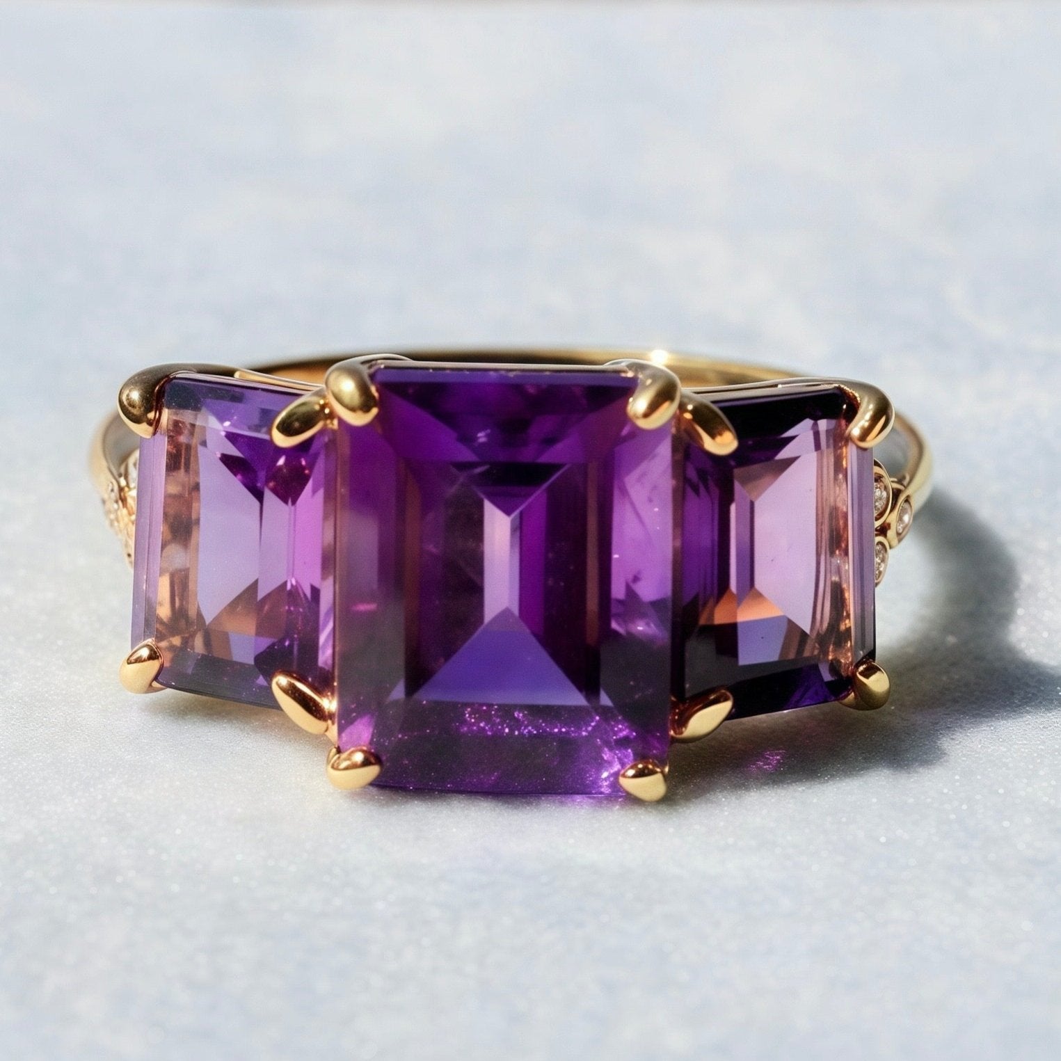 Fortune Amethyst Diamond Three-Stone Ring