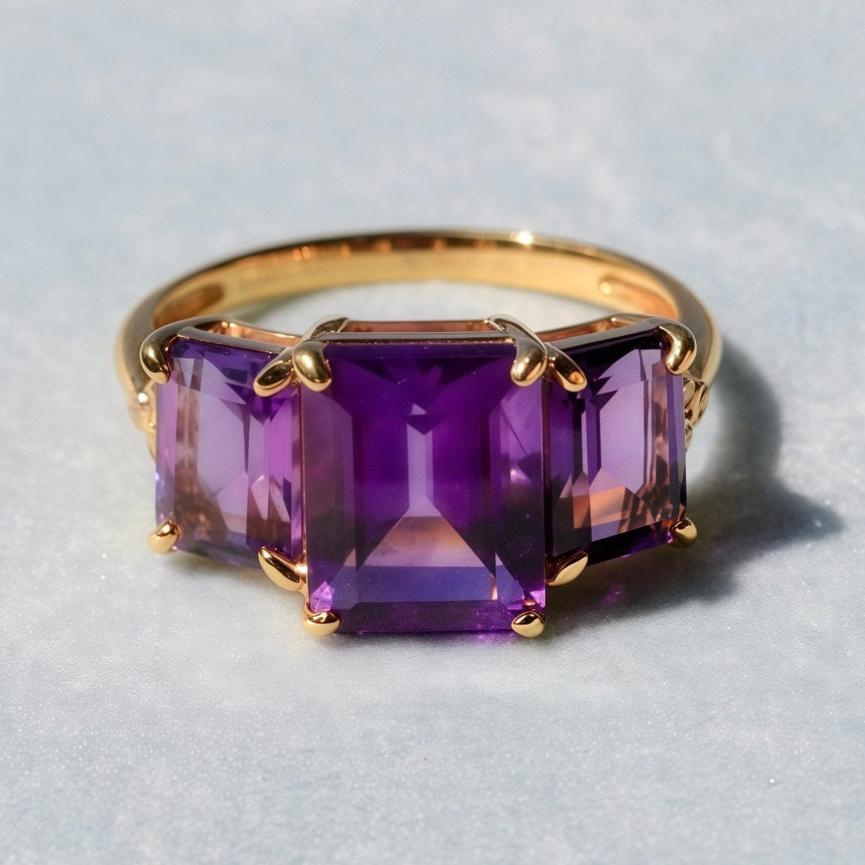 Fortune Amethyst Diamond Three-Stone Ring