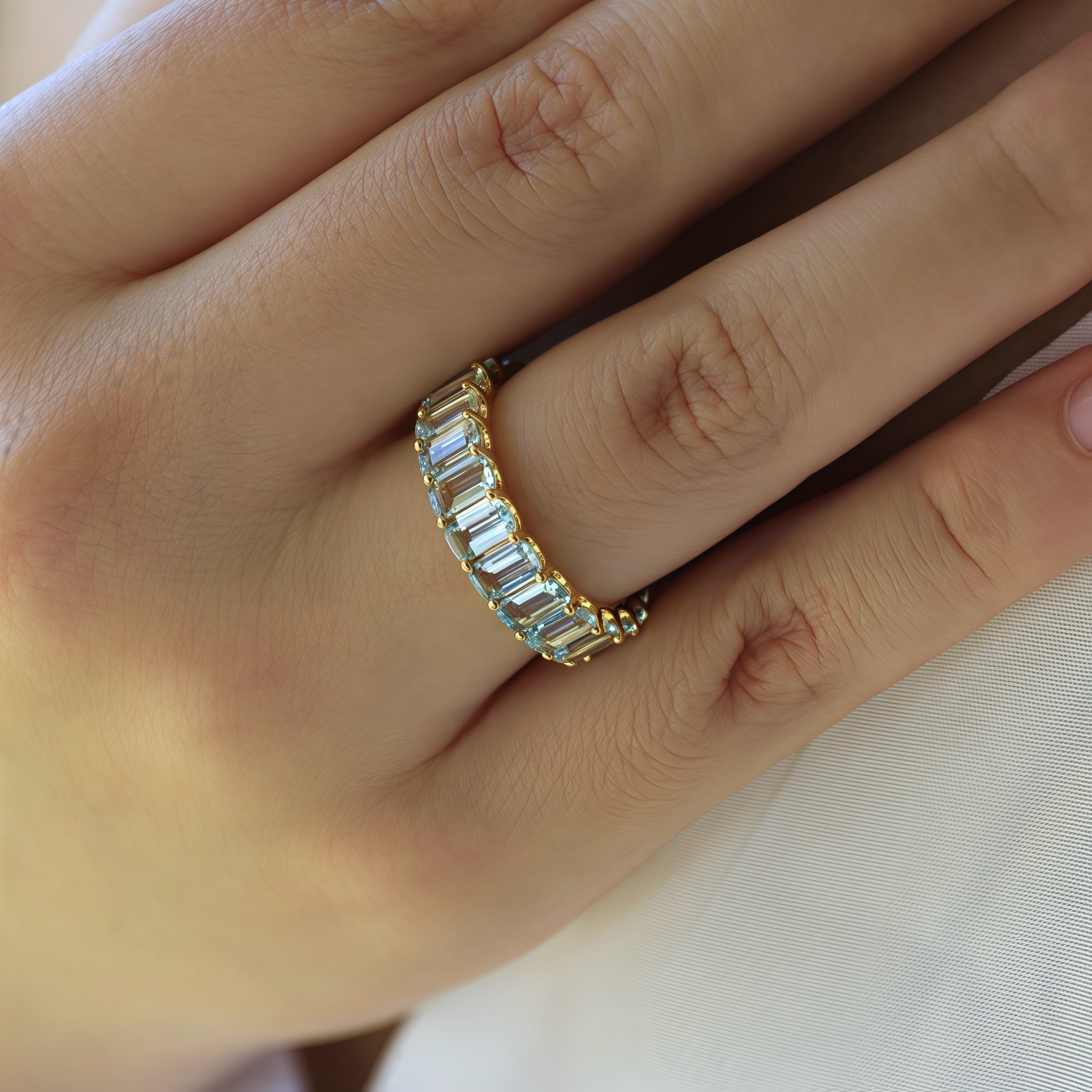 Nora Emerald-Cut Aquamarine Eternity Ring