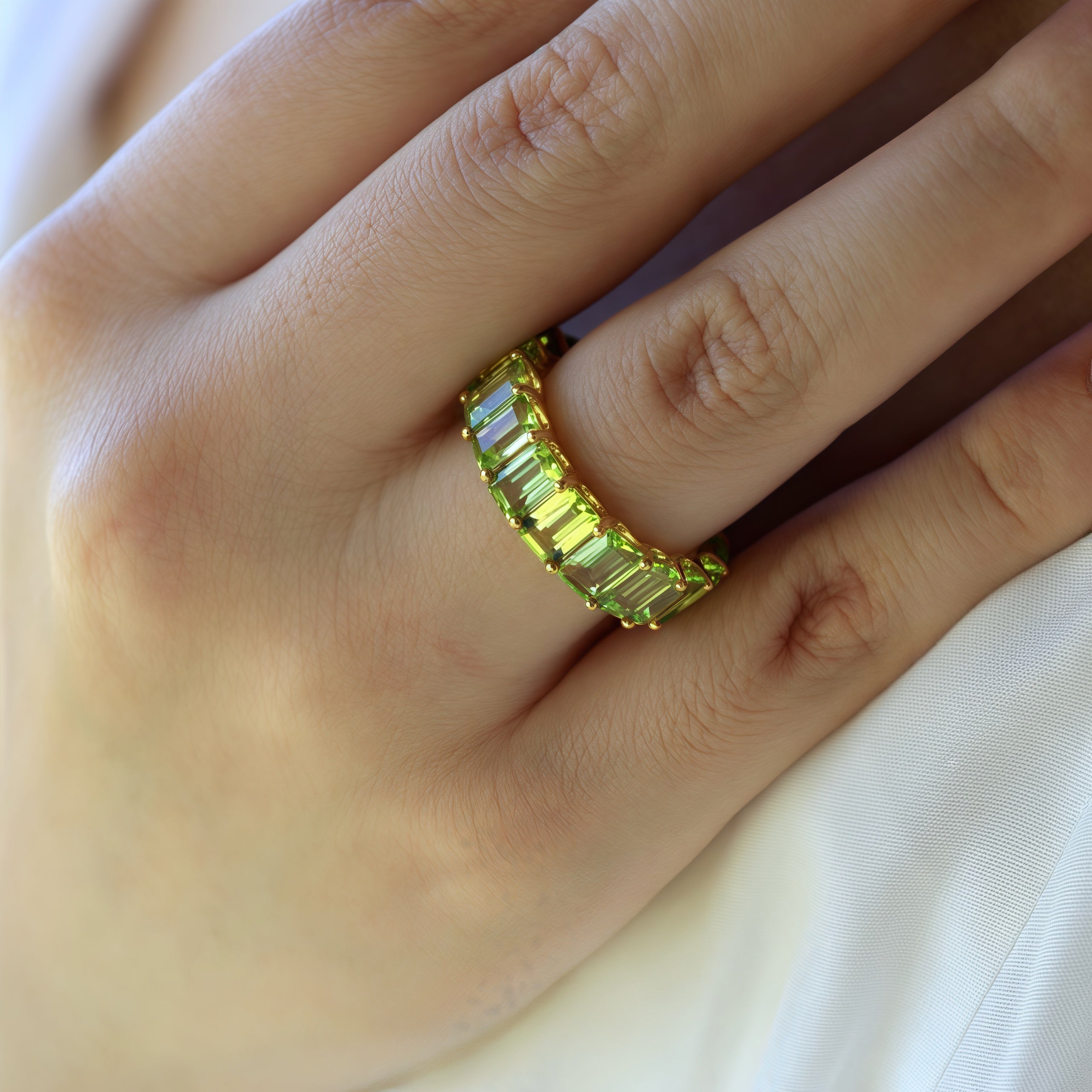 Nora Emerald-Cut Peridot Eternity Ring