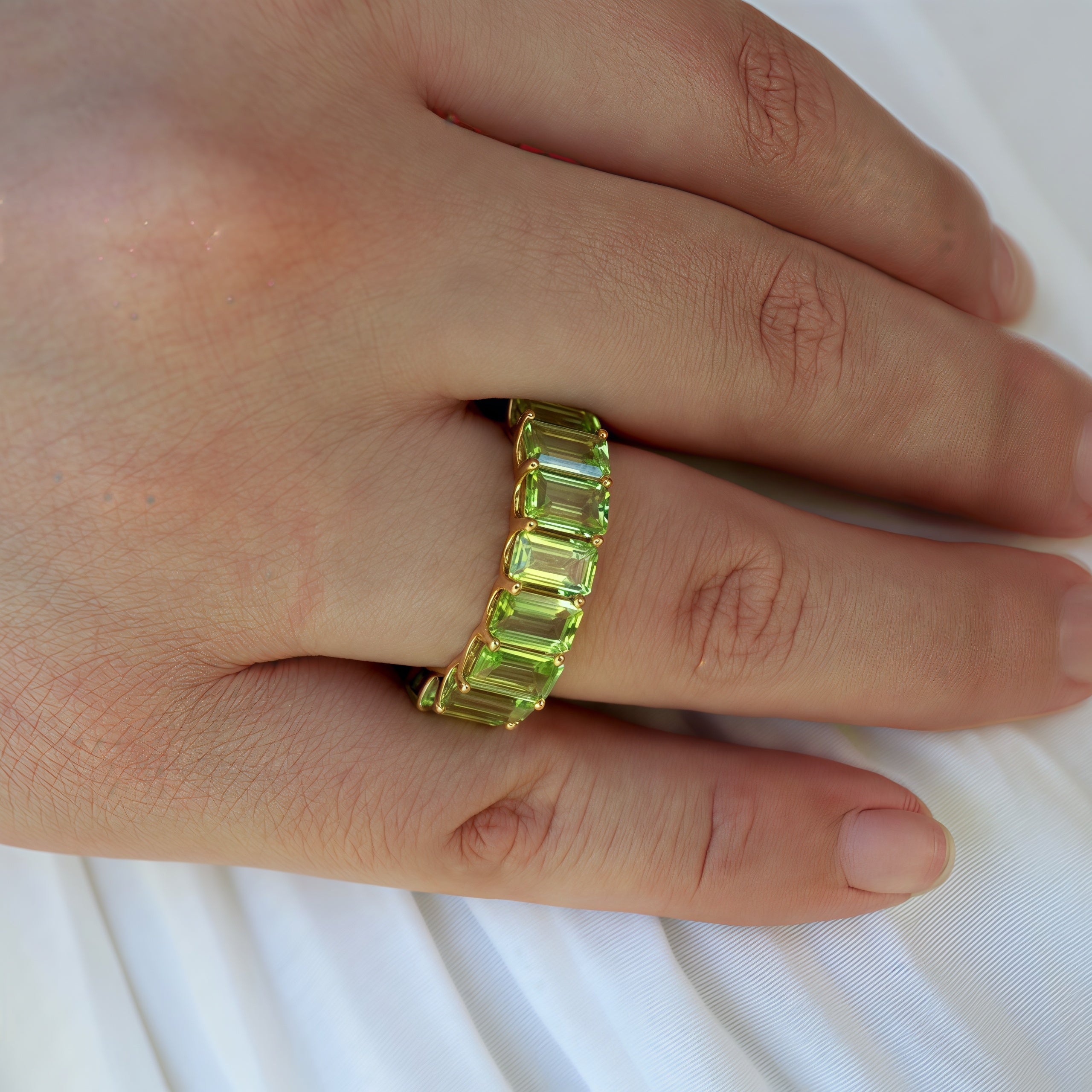Nora Emerald-Cut Peridot Eternity Ring