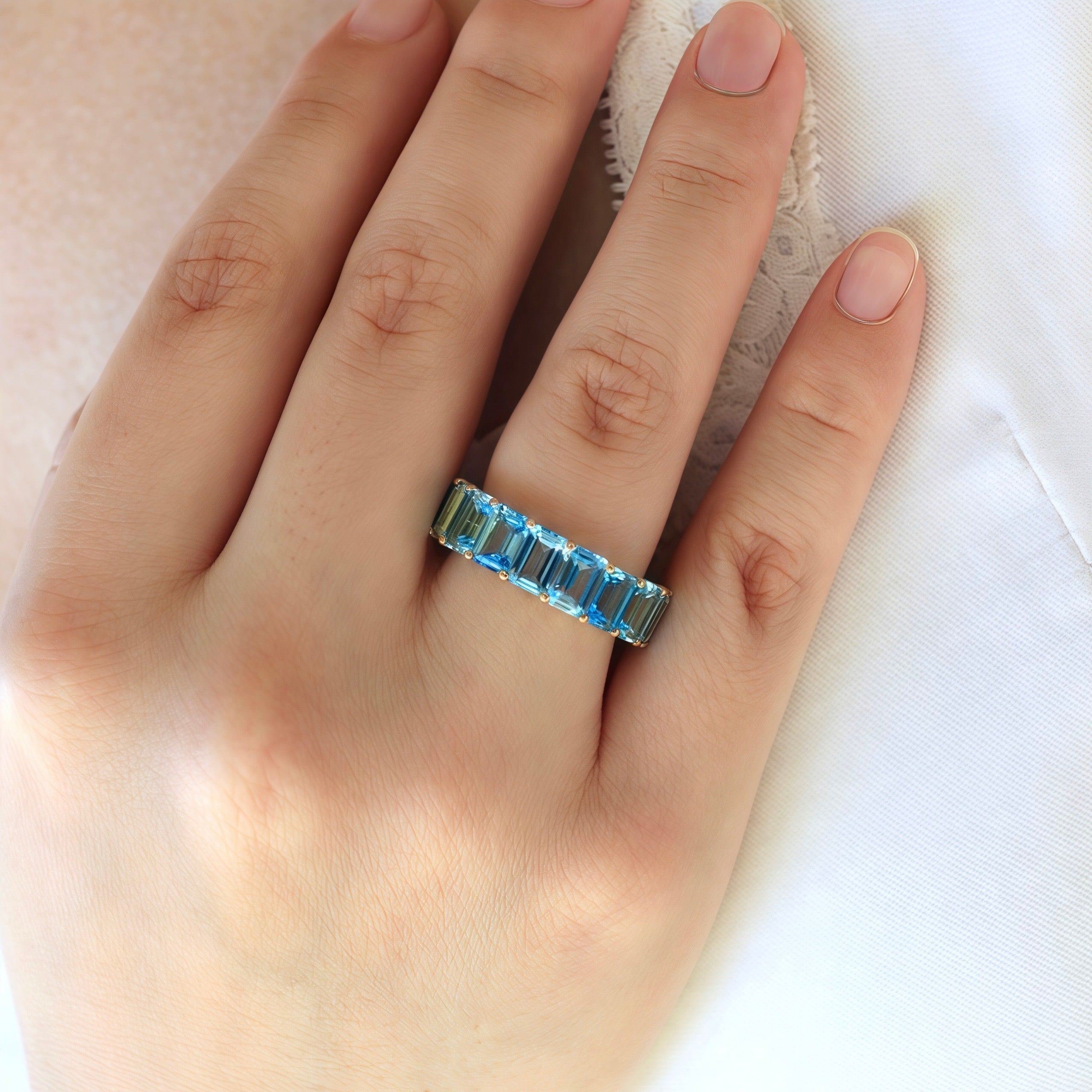 Nora Emerald-Cut Topaz Eternity Ring