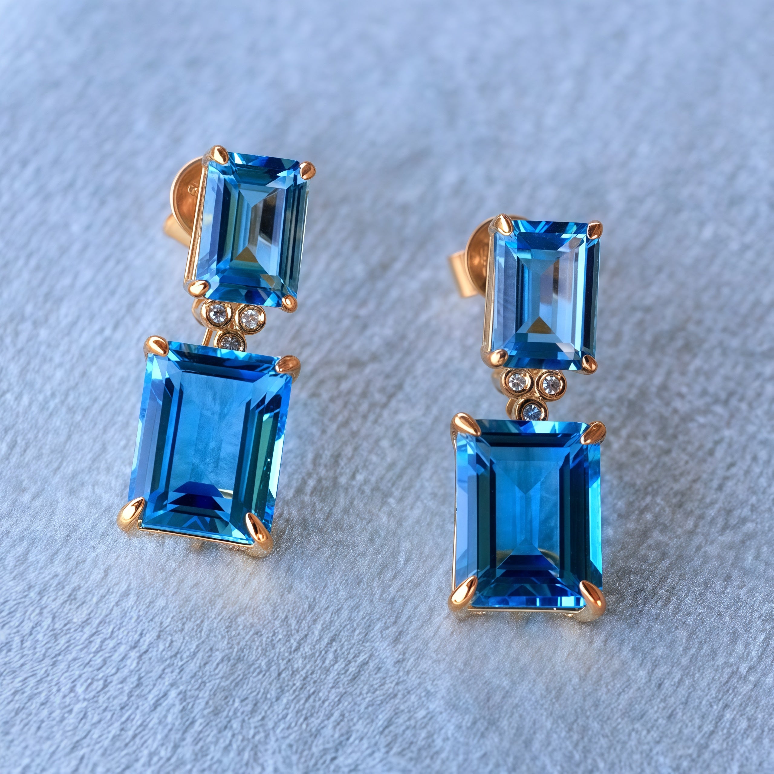 Divina Emerald-Cut Topaz Diamond Drop Earrings