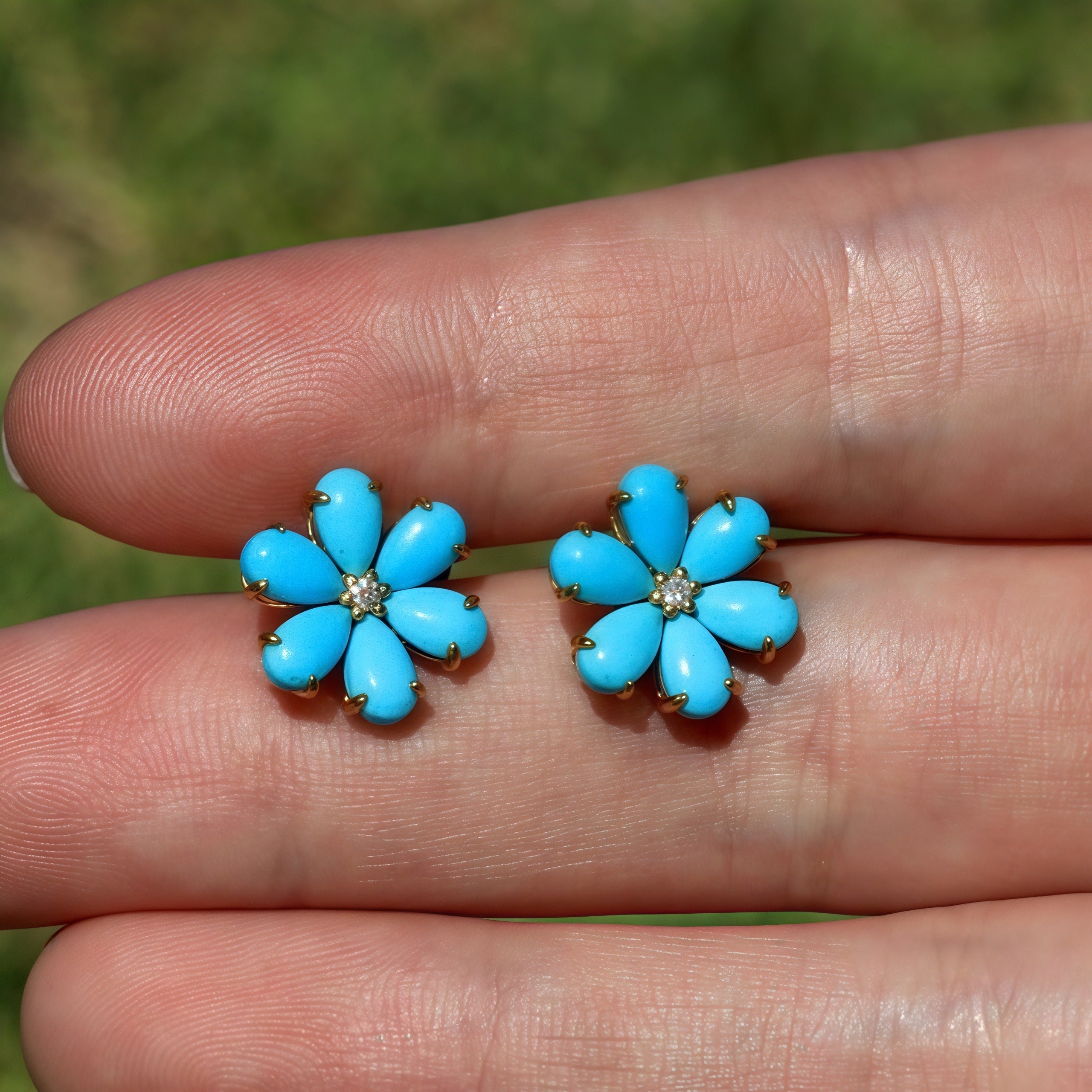 Flora Blossom Turquoise Diamond Pearl Convertible Drop Earrings