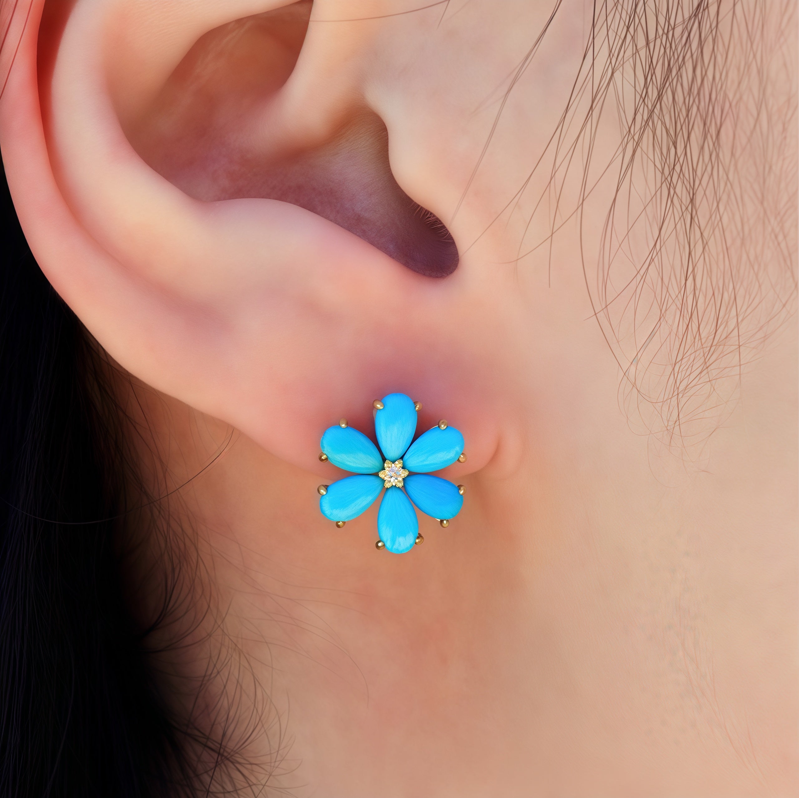 Flora Blossom Turquoise Diamond Baroque Pearl Convertible Drop Earrings