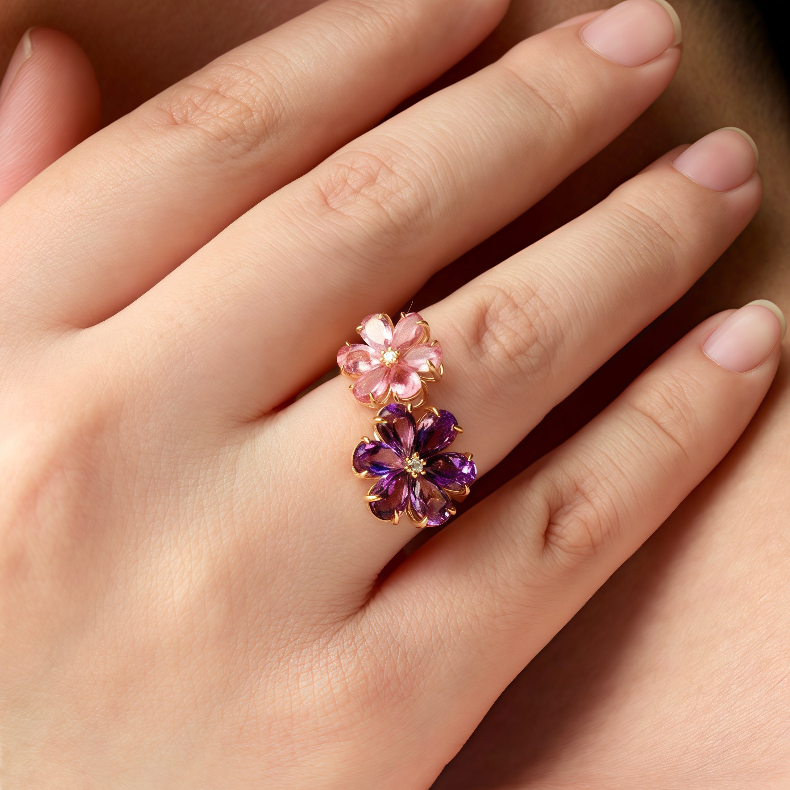 Flora Blossom Amethyst and Pink Tourmaline Diamond Cocktail Ring