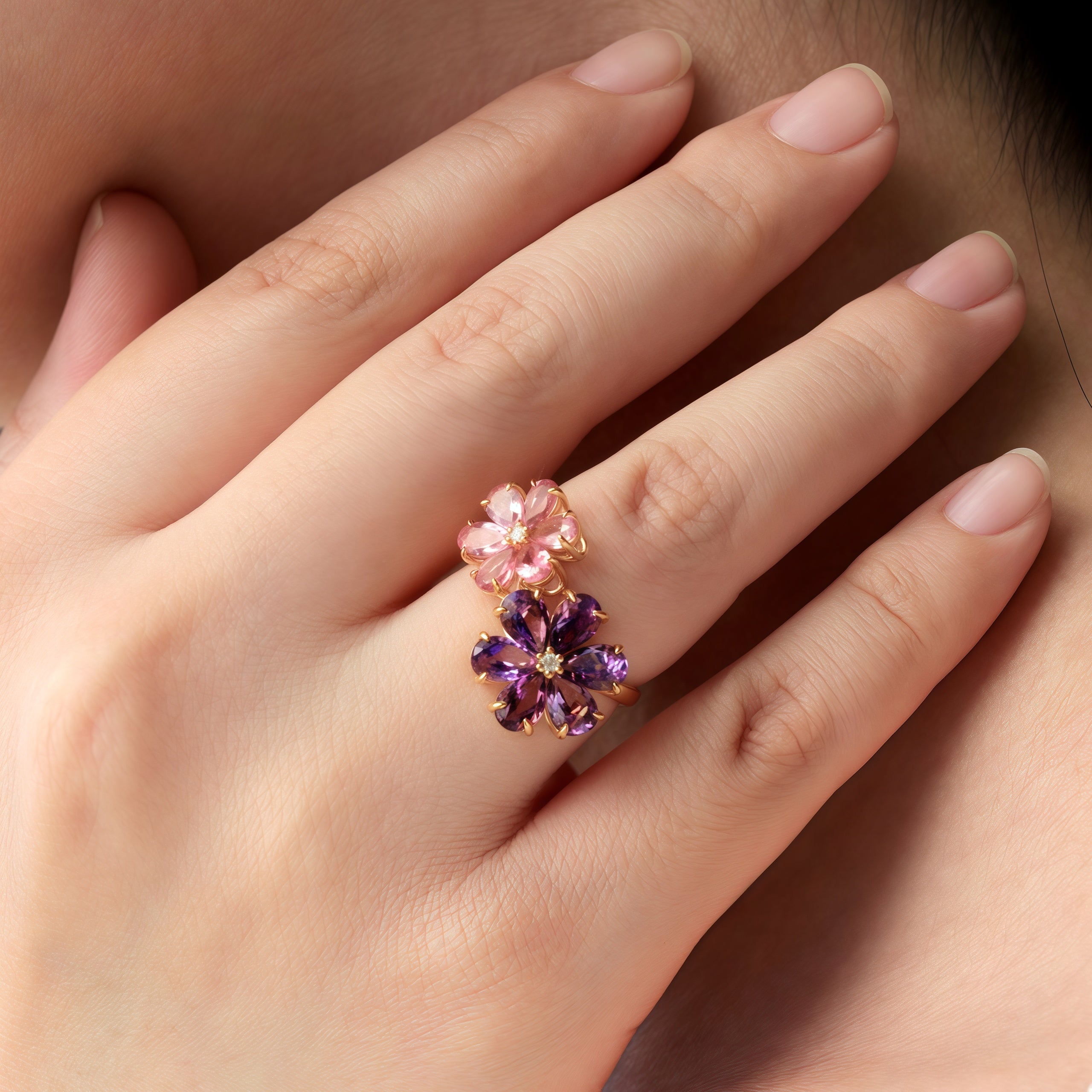 Flora Blossom Amethyst and Pink Tourmaline Diamond Cocktail Ring