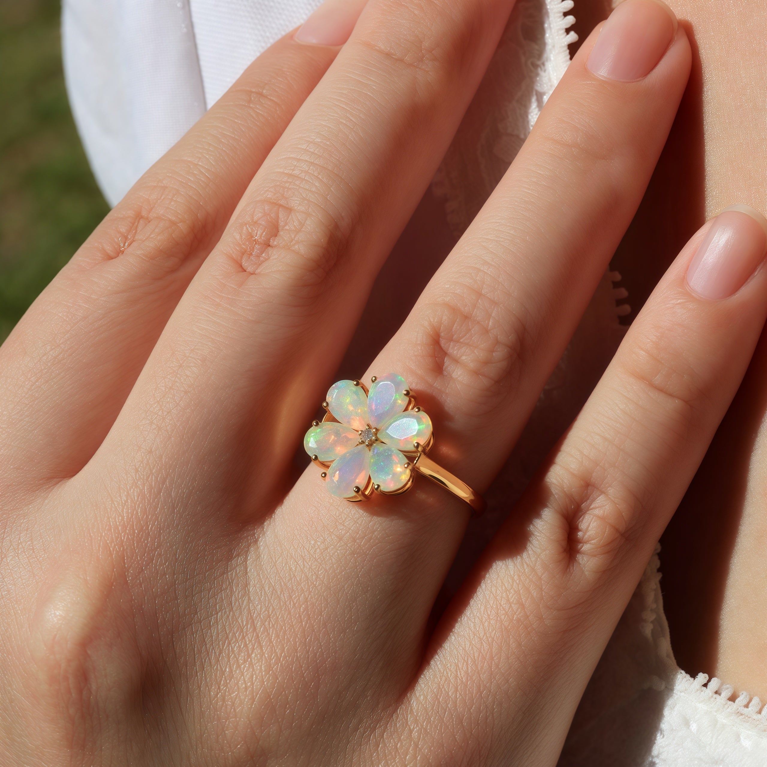 Flora Blossom Opal Diamond Ring