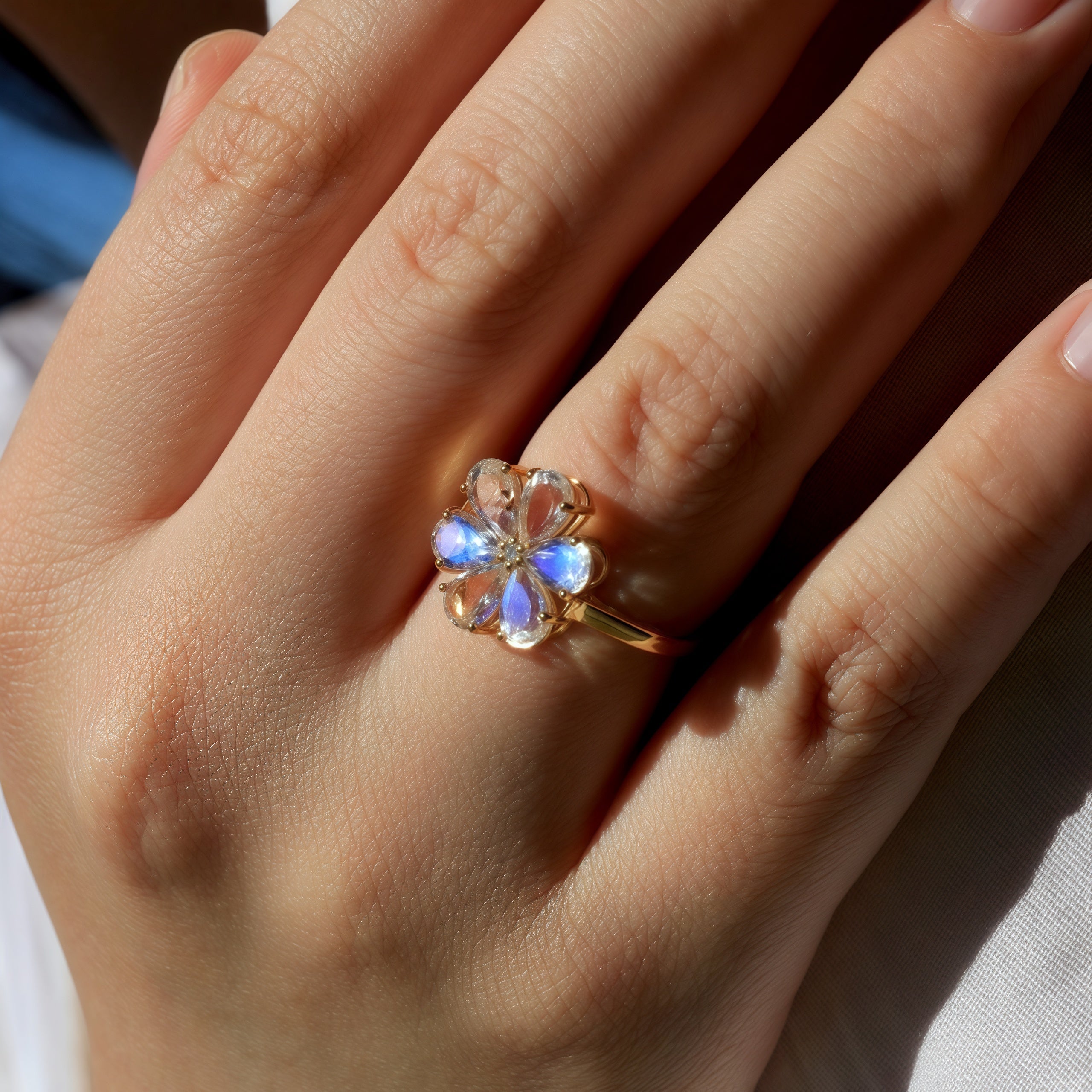 Flora Blossom Moonstone Diamond Ring