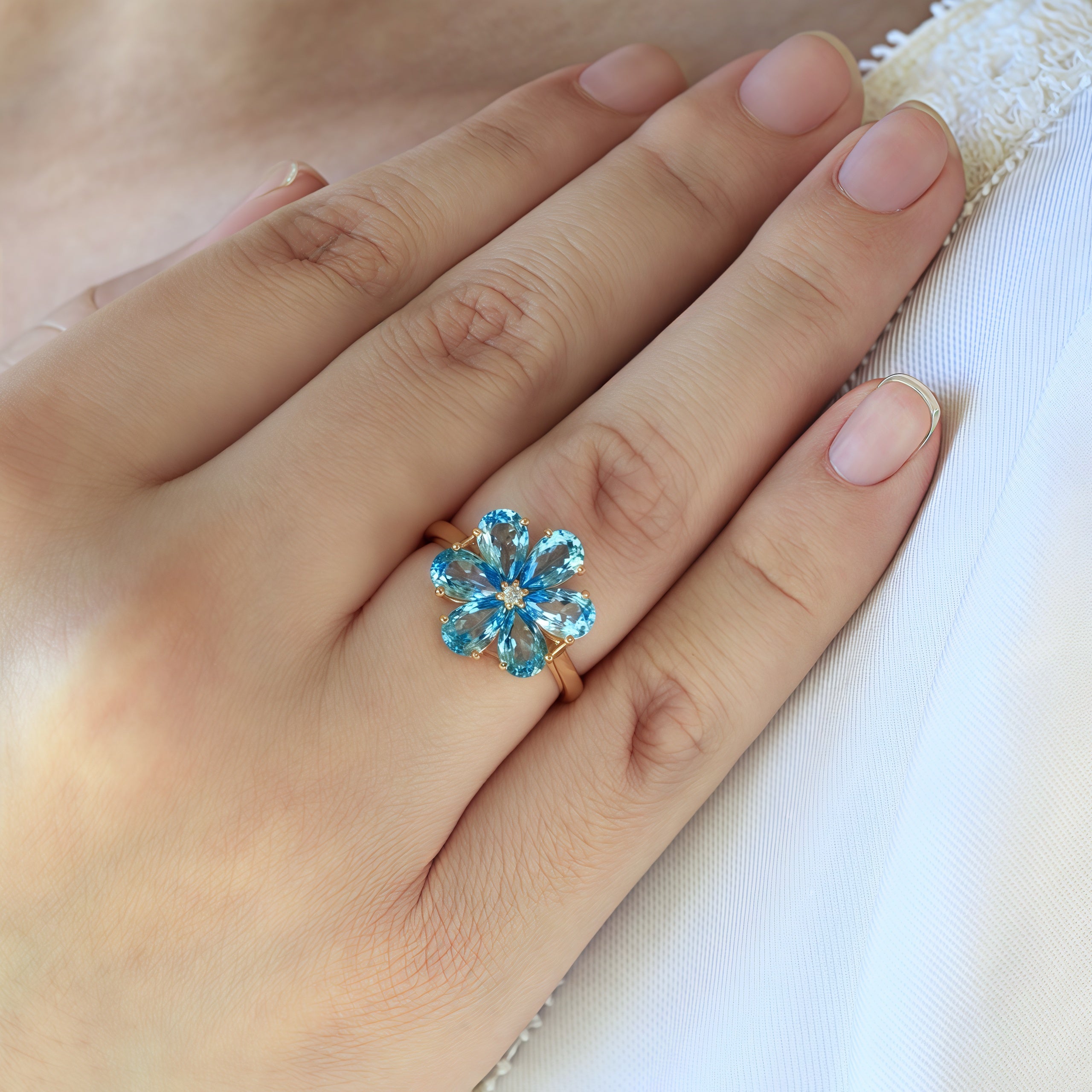 Flora Blossom Topaz Diamond Ring