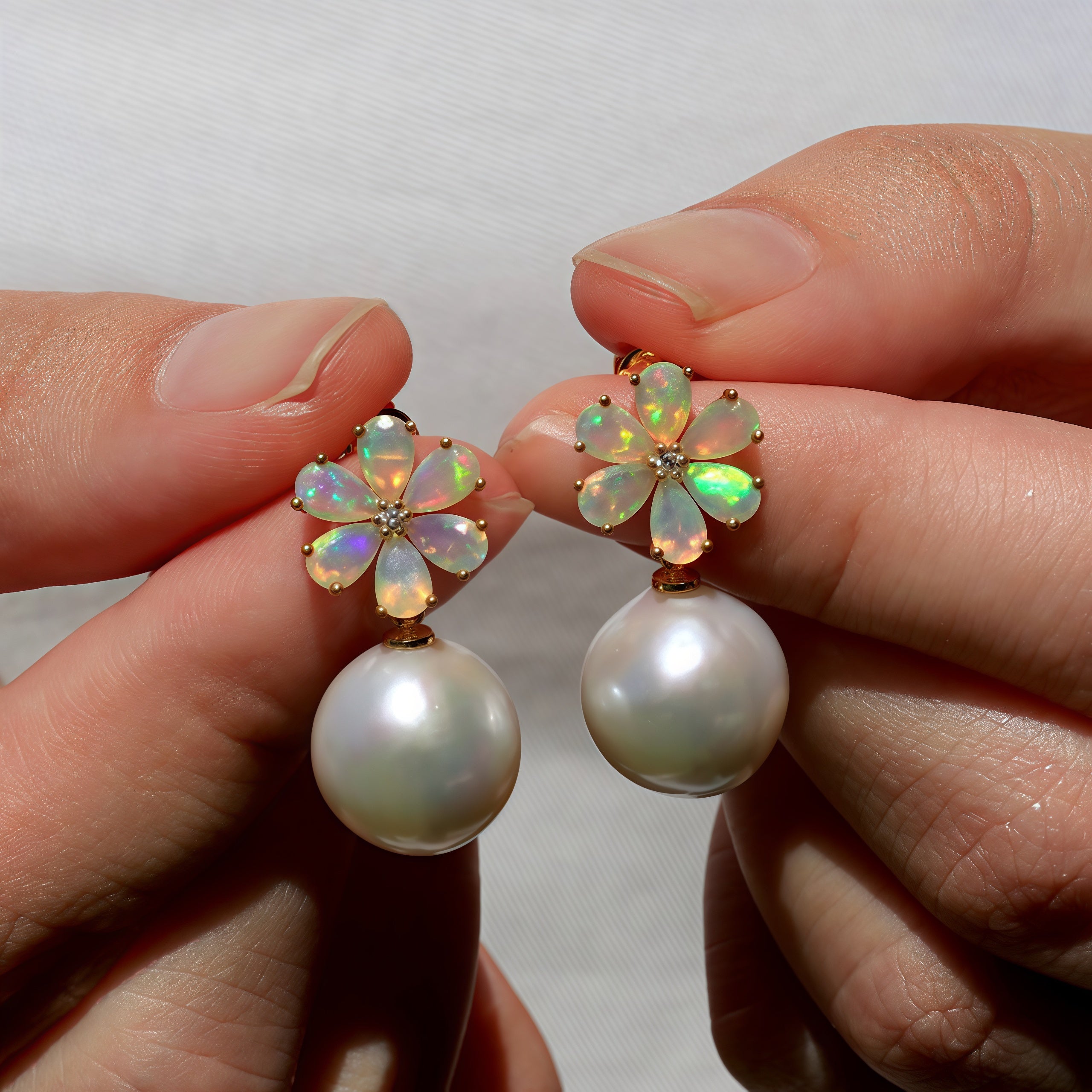 Flora Blossom Opal Diamond Pearl Convertible Drop Earrings
