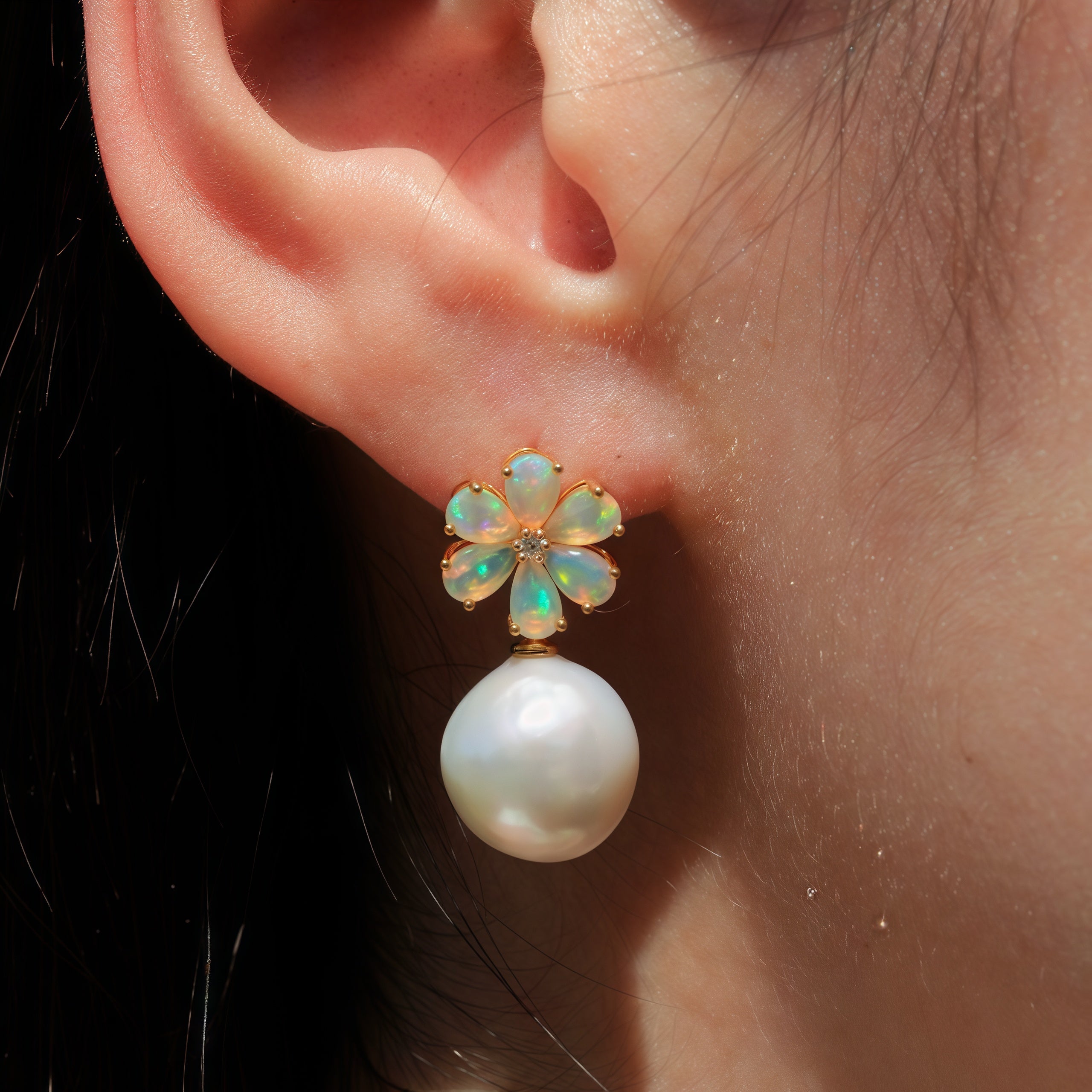 Flora Blossom Opal Diamond Pearl Convertible Drop Earrings