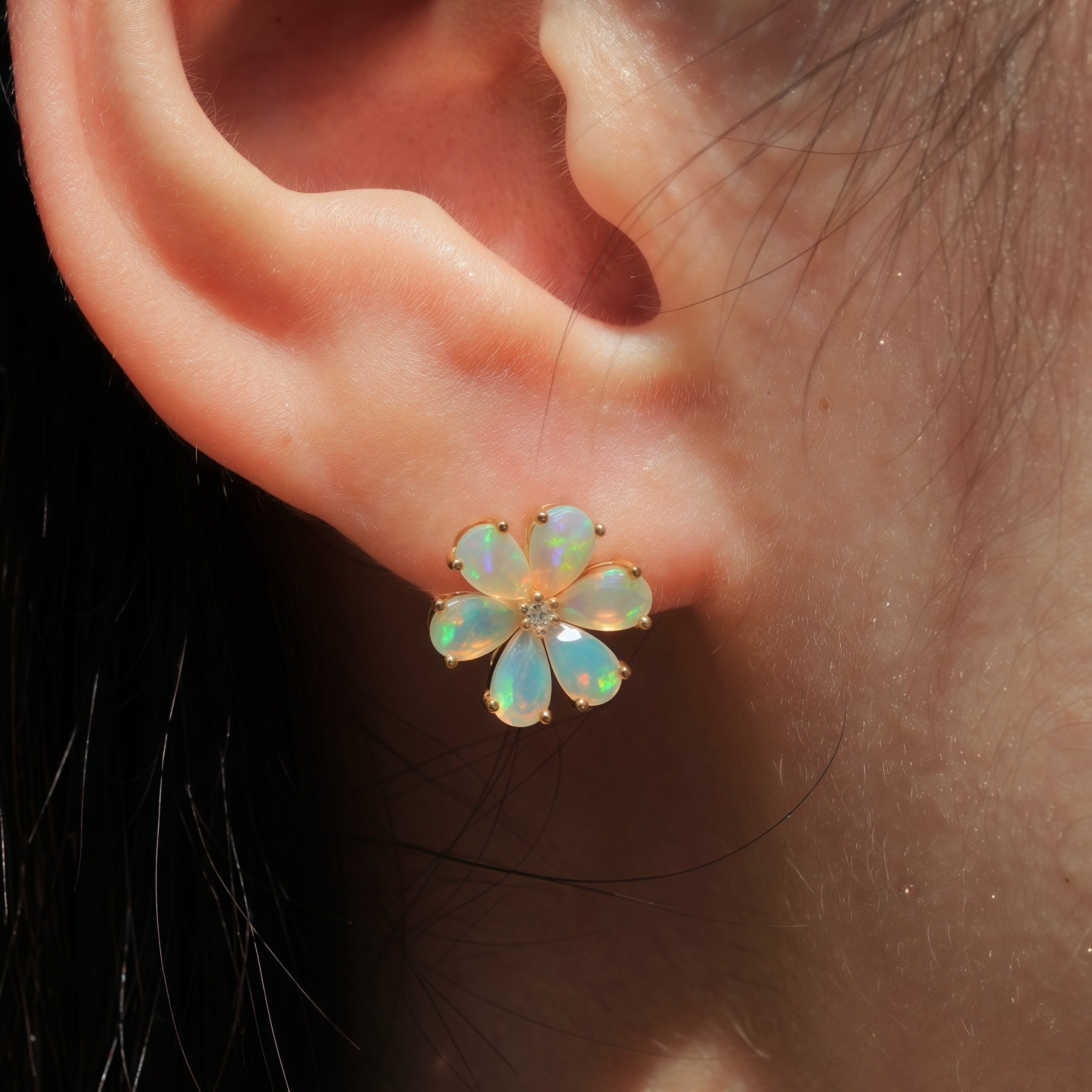 Flora Blossom Opal Diamond Earrings