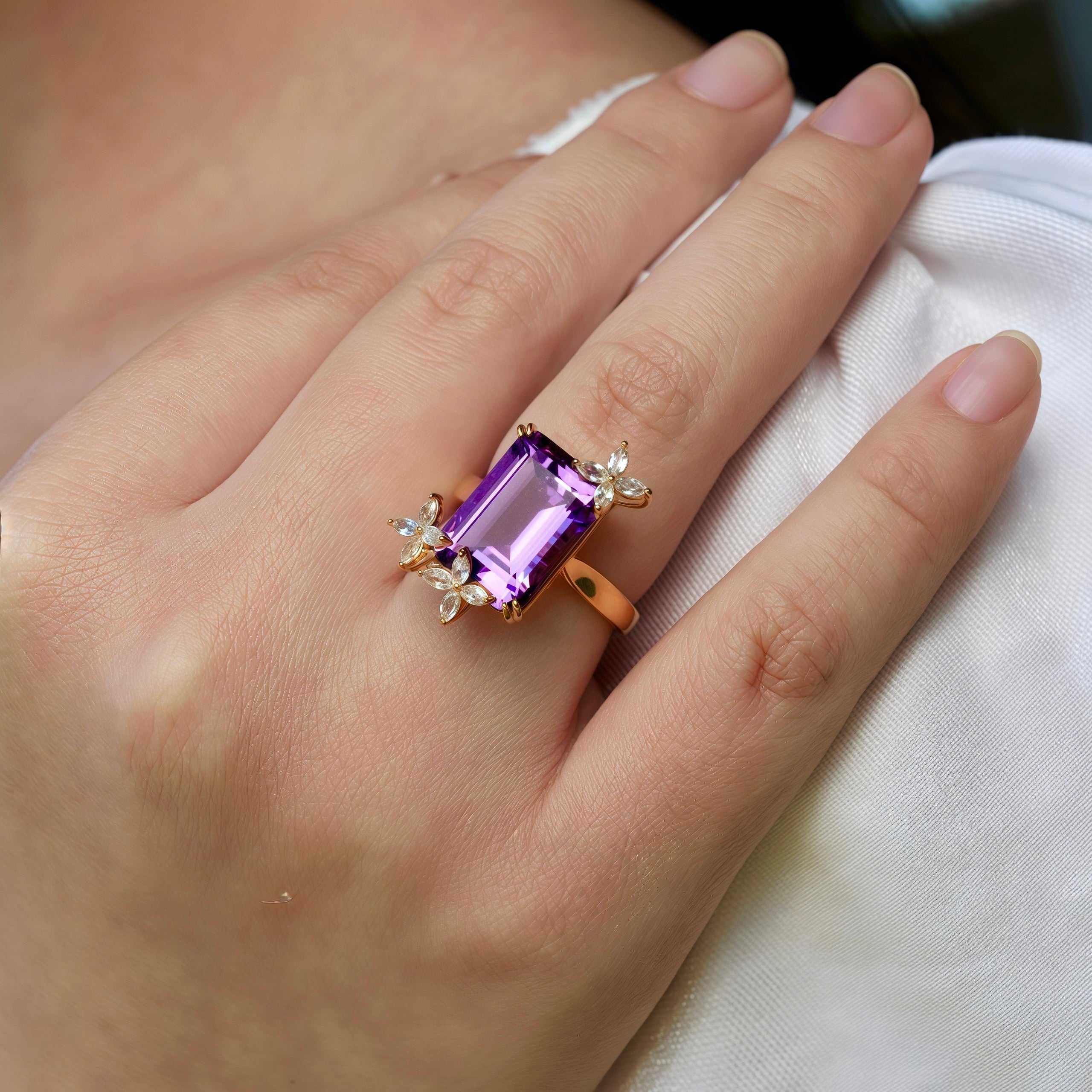 Vanessa Amethyst Diamond Butterfly Cocktail Ring