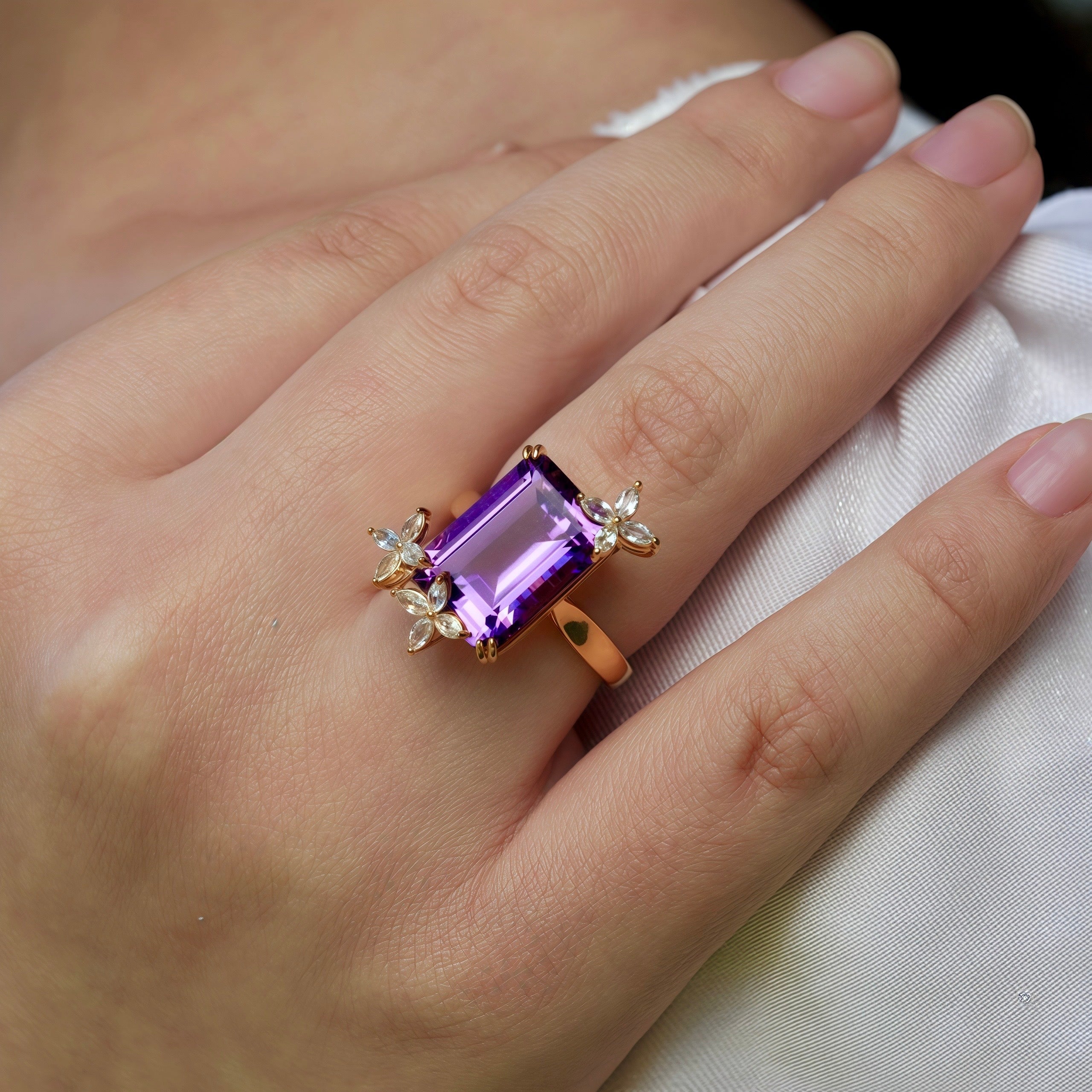 Vanessa Amethyst Diamond Butterfly Cocktail Ring