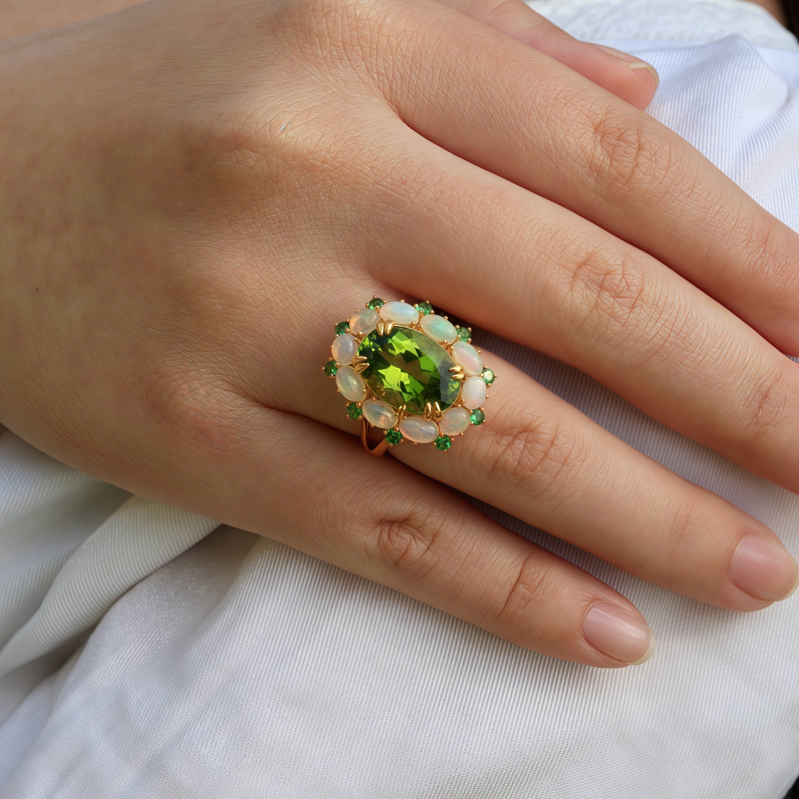 (SOLD) Mira Peridot Opal Tsavorite Cocktail Ring (One-of-a-Kind)