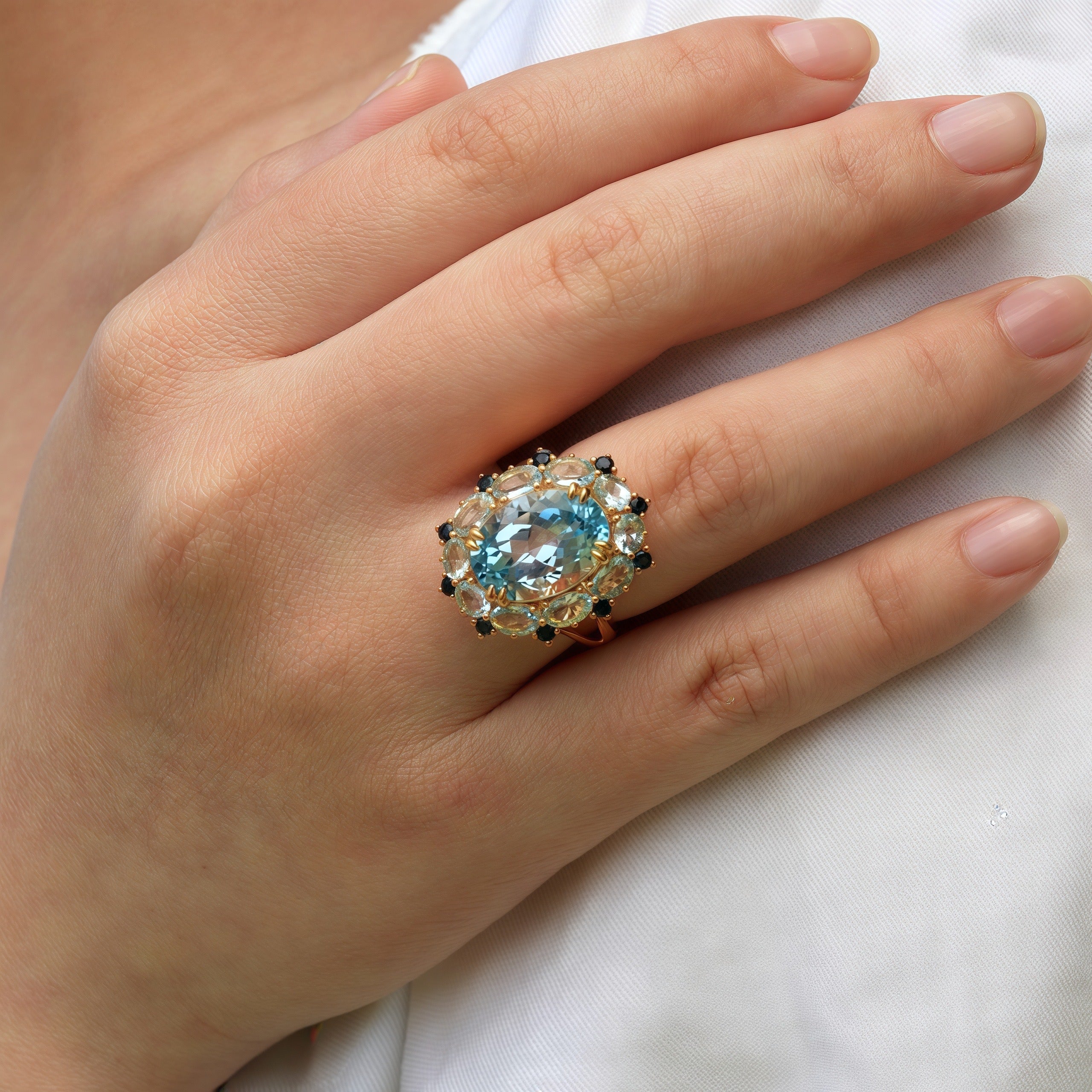 Mira Blue Topaz Aquamarine Sapphire Cluster Ring