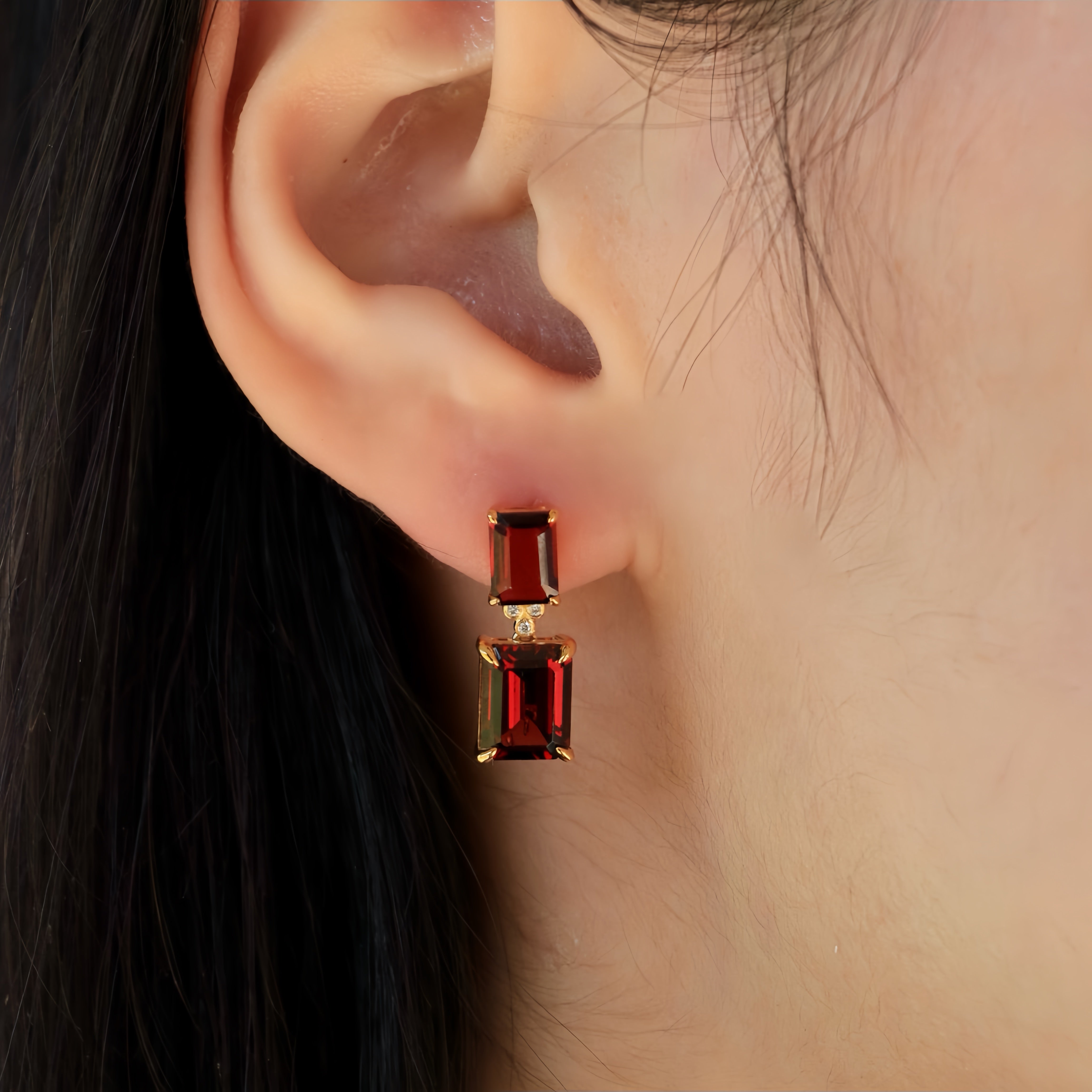 Divina Emerald-Cut Garnet Diamond Baroque Pearl Convertible Drop Earrings