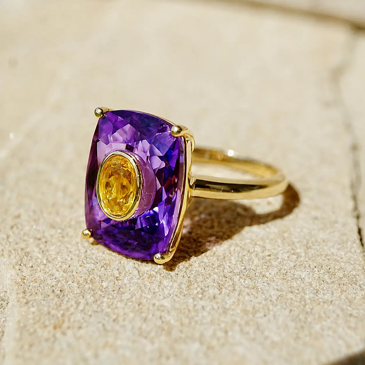 14k yellow gold Inner Light 10.90 ctw Natural Amethyst & Yellow Sapphire Ring (One-of-a-Kind)