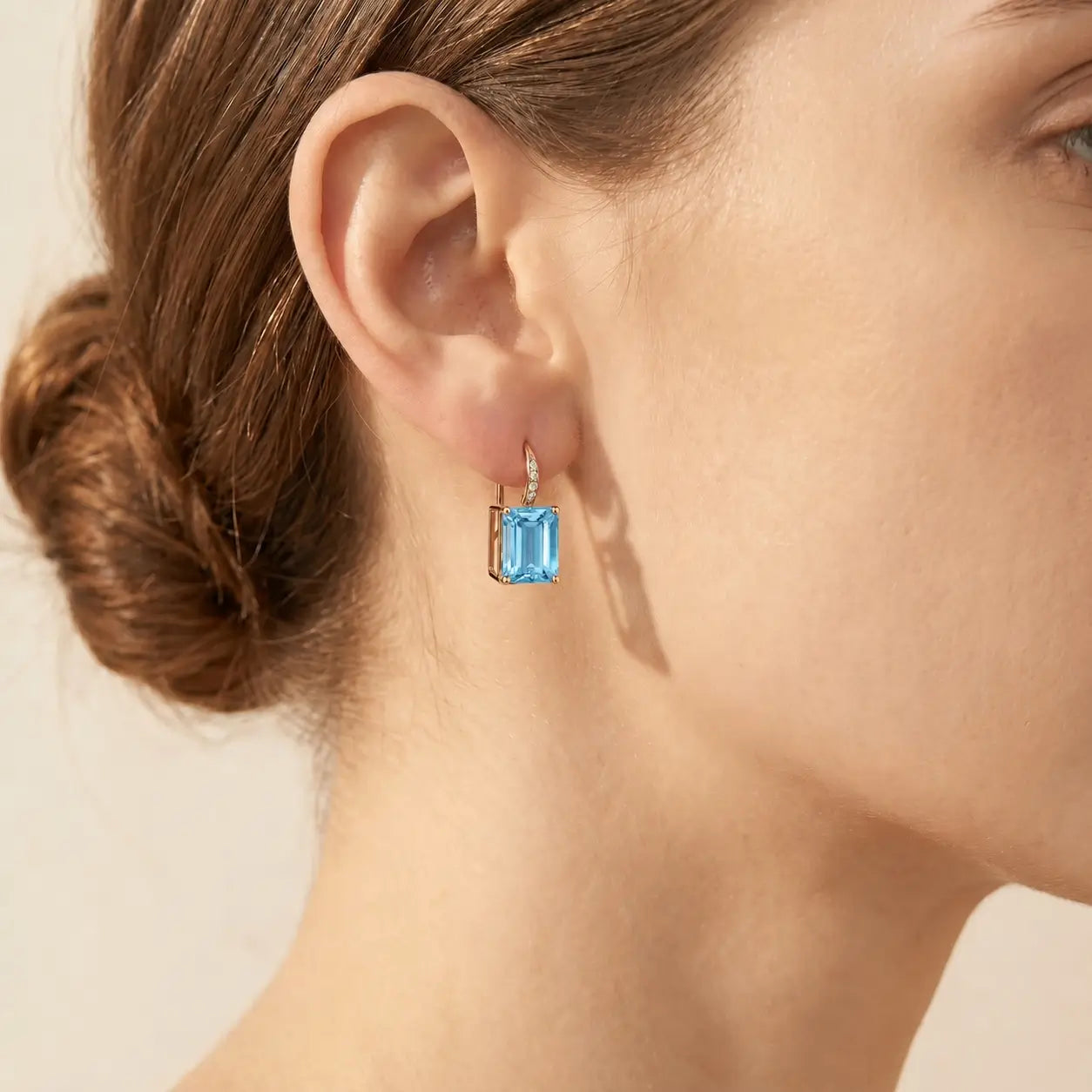 Radiant Natural Emerald-Cut 7.65ctw Topaz & Diamond Drop Earrings in 14k yellow gold