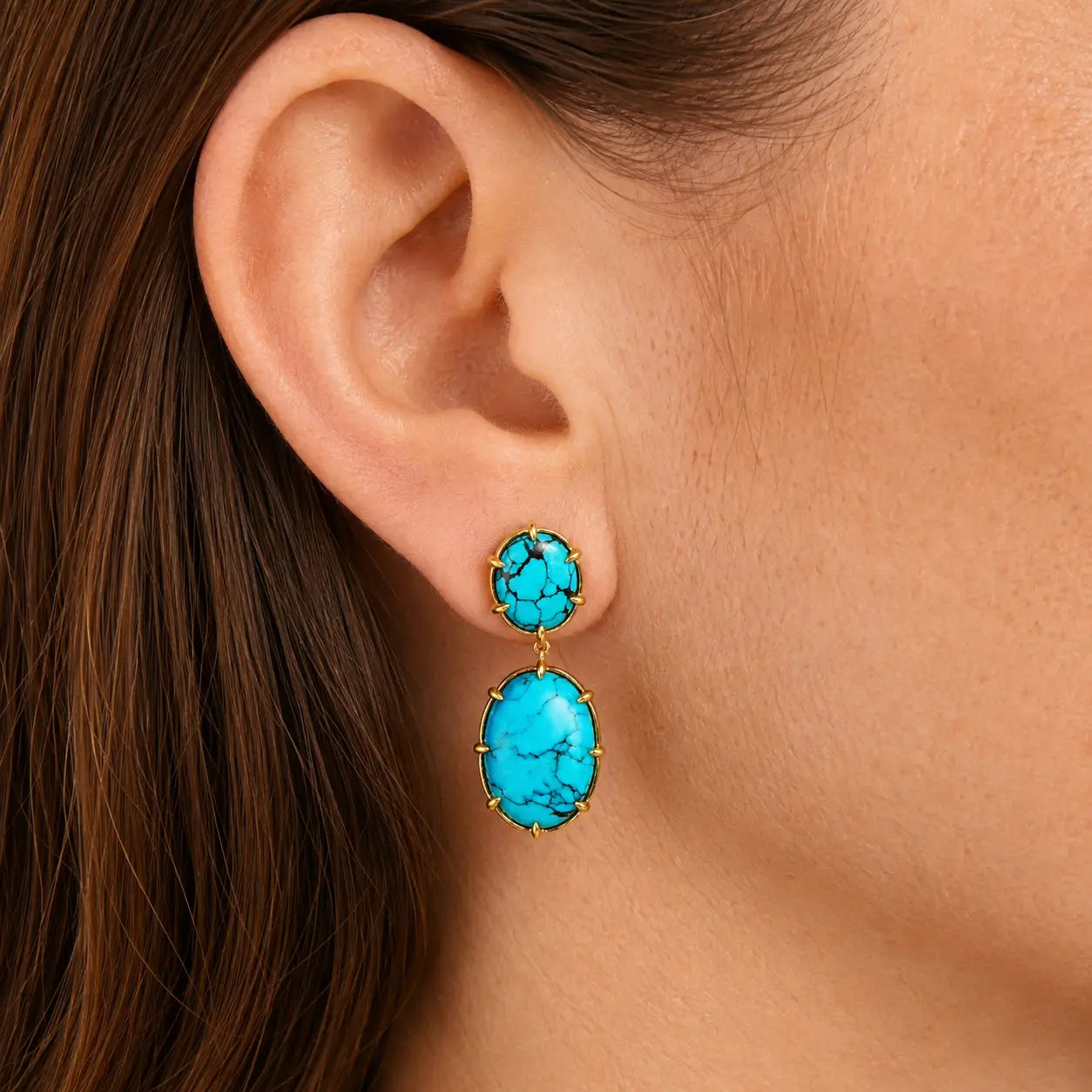 14k yellow gold Aurea 9.50 ctw Natural Turquoise Drop Earrings (One-of-a-Kind)