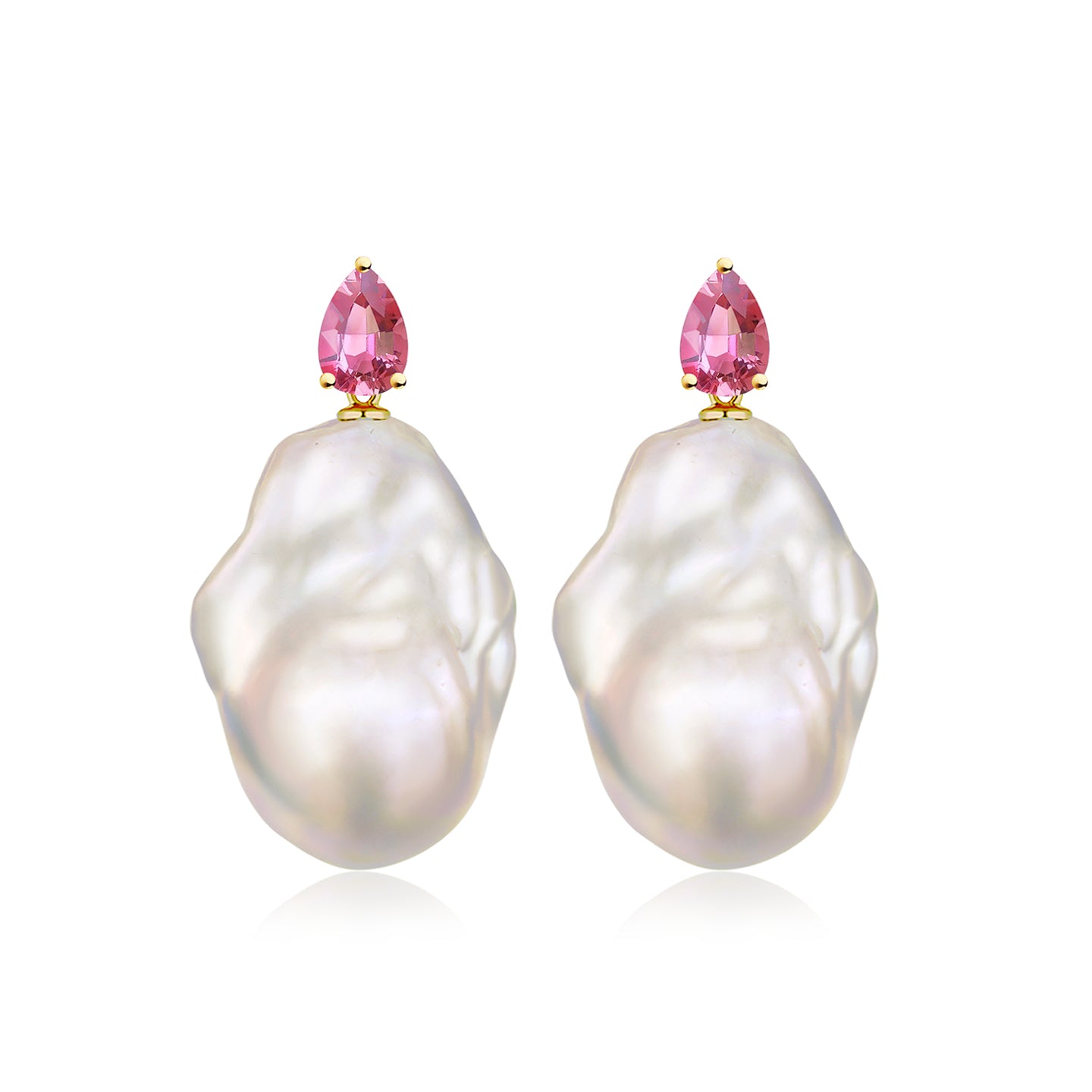 Venus Tears Pink Tourmaline Baroque Pearl Convertible Drop Earrings