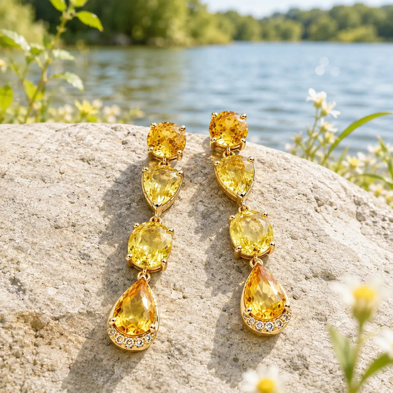 Garden Melody 5.80 ctw Natural Yellow Sapphire & Diamond Drop Earrings (One-of-a-Kind)