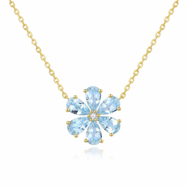 Flora Blossom Natural 2.42ctw Aquamarine Diamond Necklace in 14k yellow gold