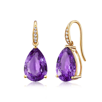 Radiant Pear Amethyst Diamond Drop Earrings