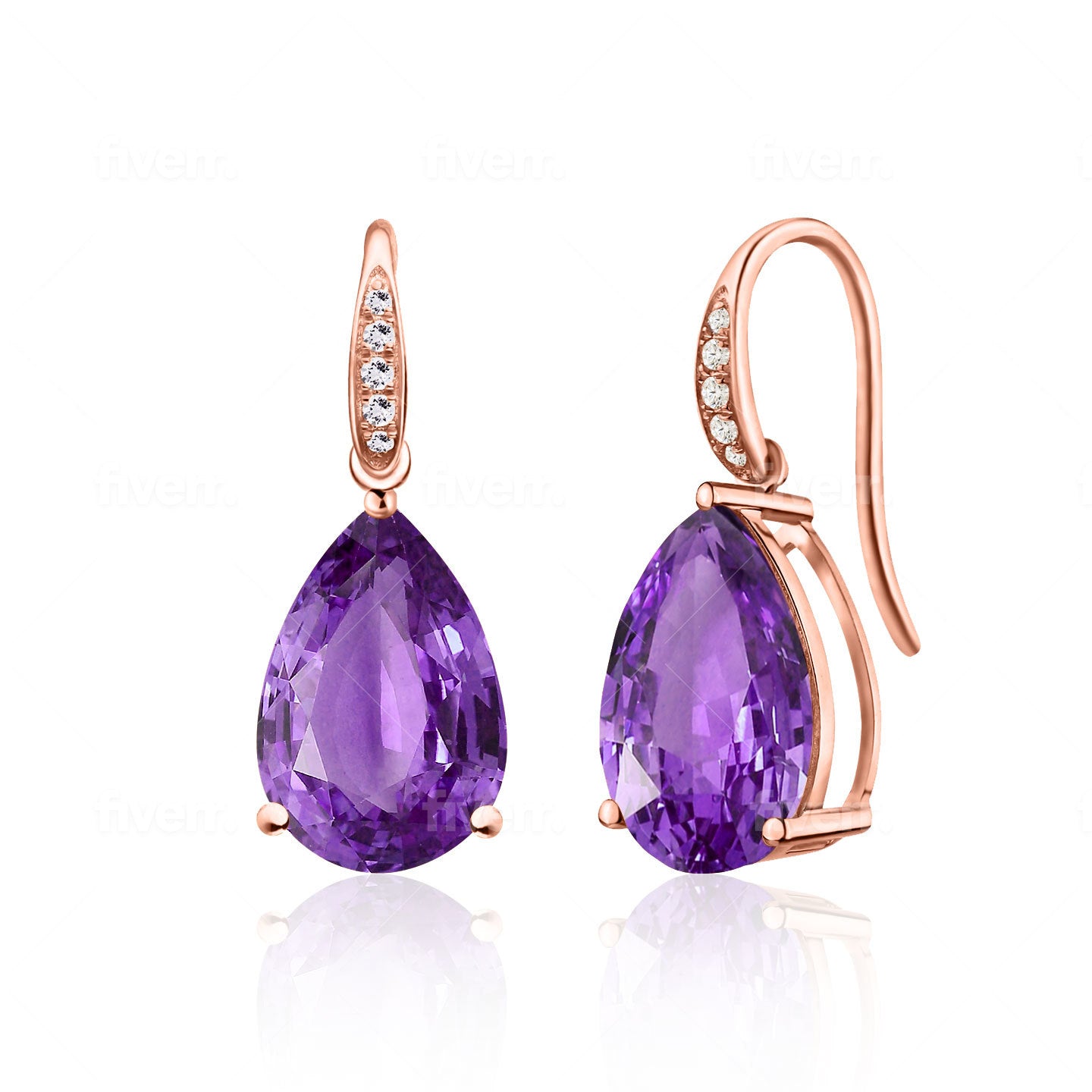 Radiant Pear Amethyst Diamond Drop Earrings