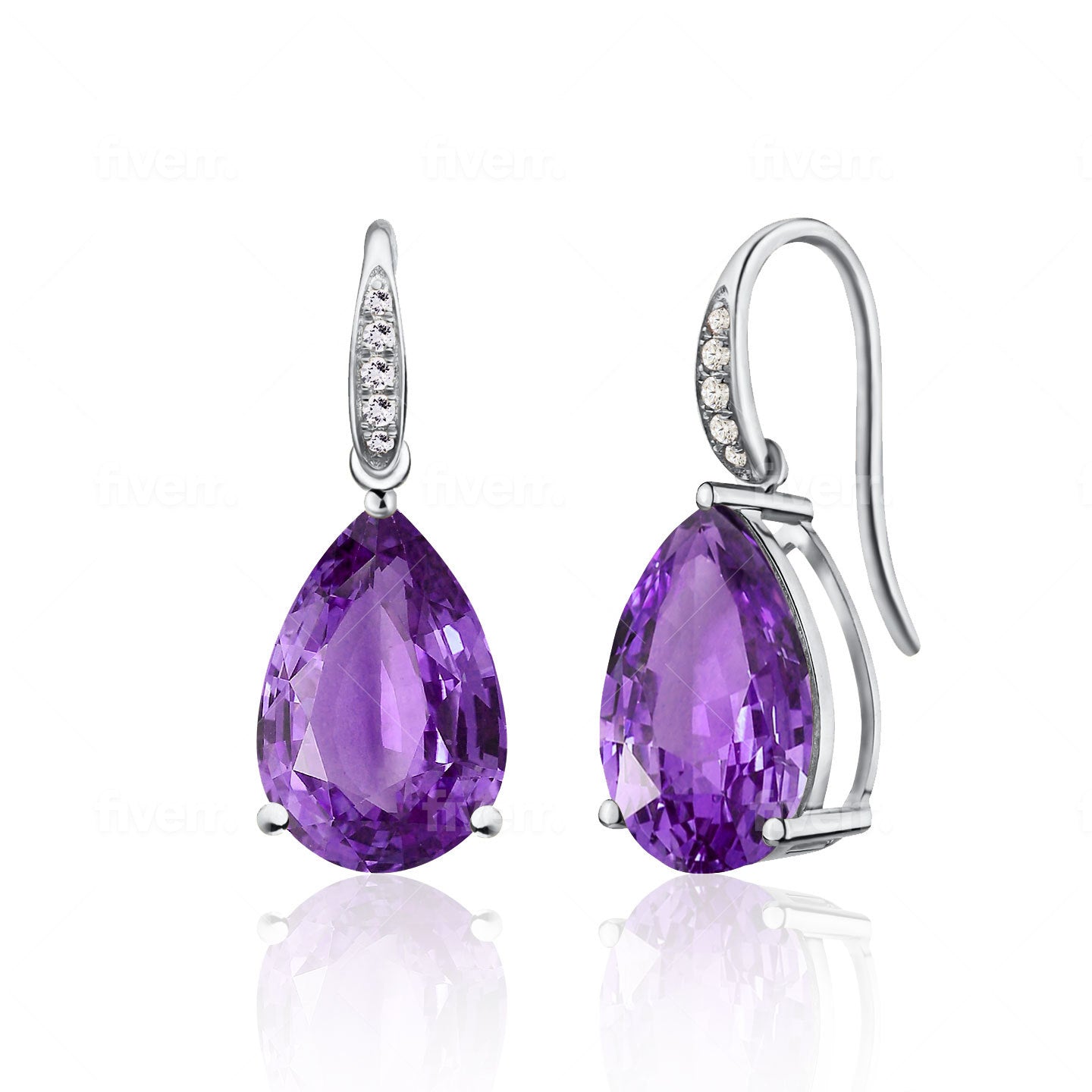 Radiant Pear Amethyst Diamond Drop Earrings