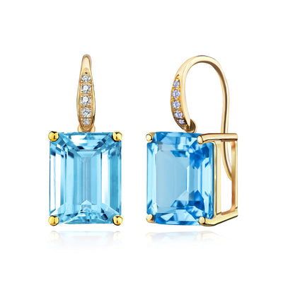 Radiant Emerald-Cut Topaz Diamond Drop Earrings
