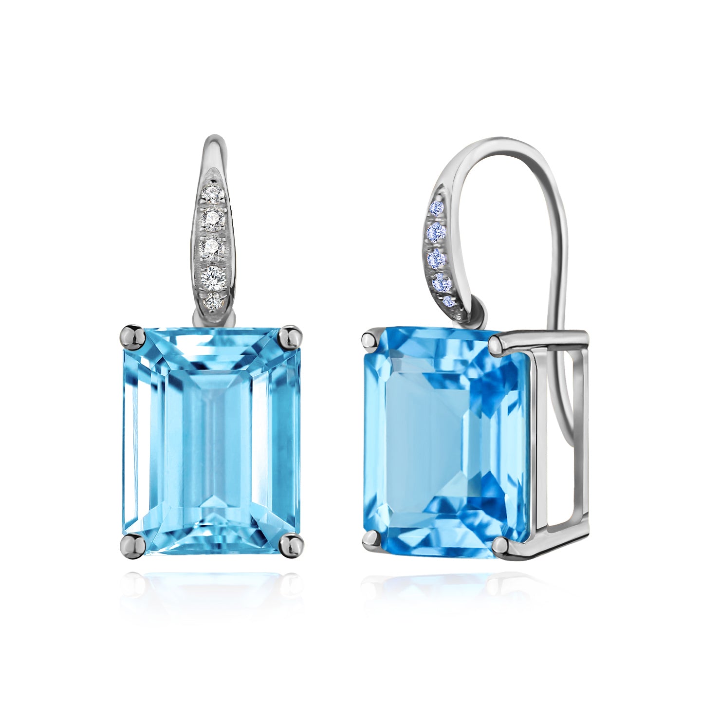Radiant Emerald-Cut Topaz Diamond Drop Earrings