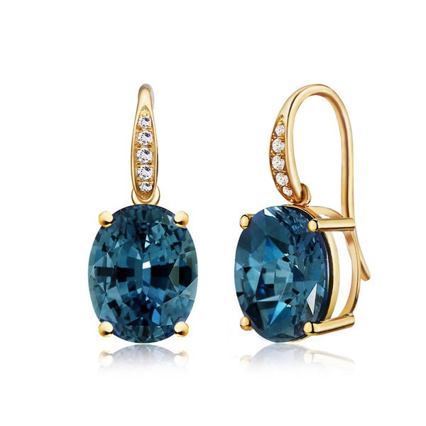 14k yellow gold natural Oval Topaz Diamond Drop Earrings