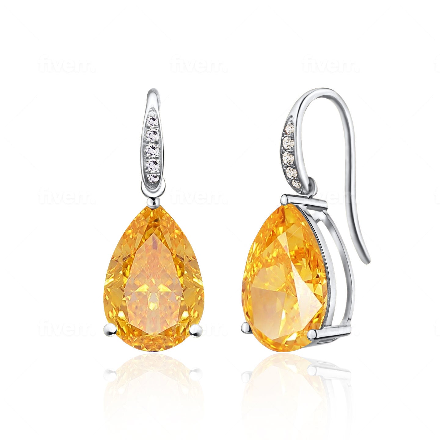 Radiant Pear Citrine Diamond Drop Earrings