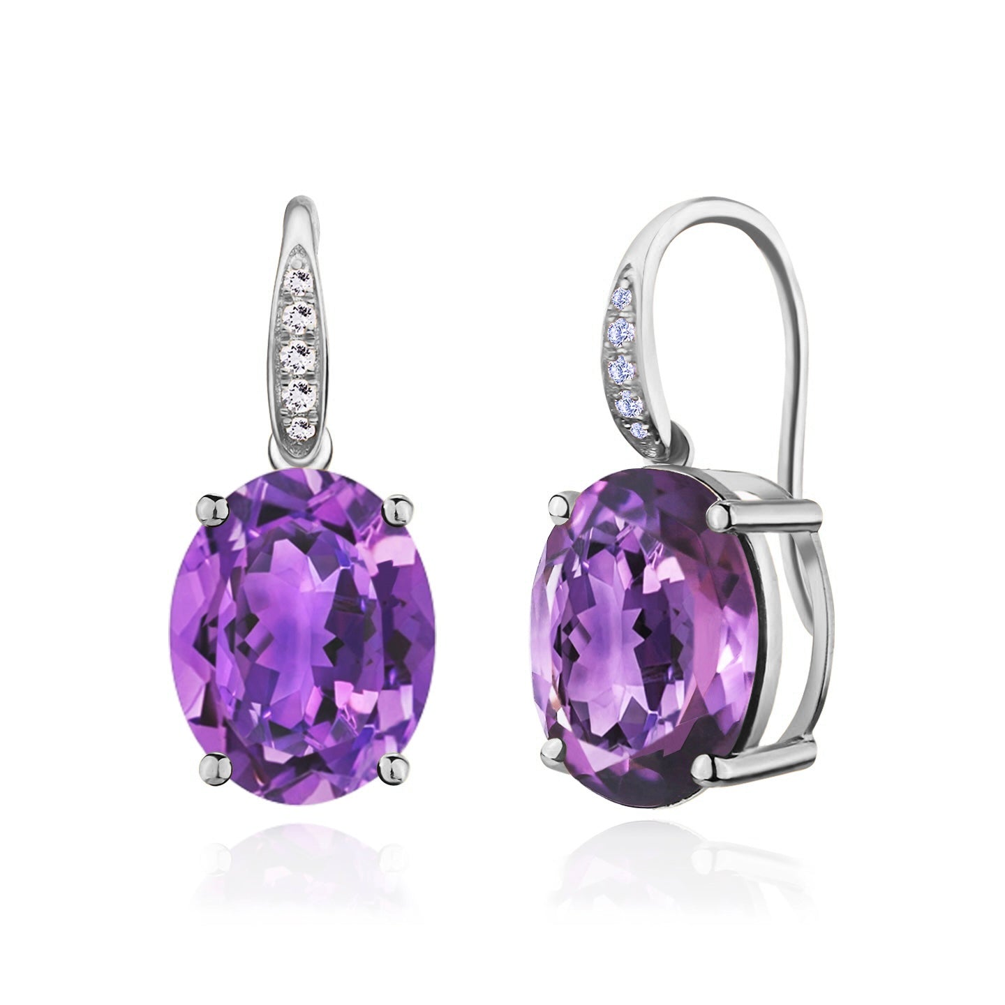 Radiant Oval Amethyst Diamond Drop Earrings