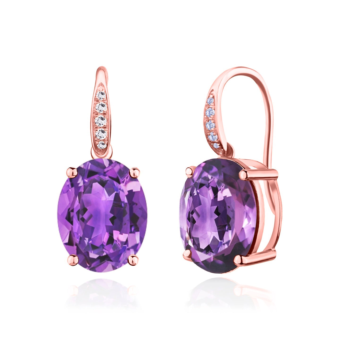 Radiant Oval Amethyst Diamond Drop Earrings