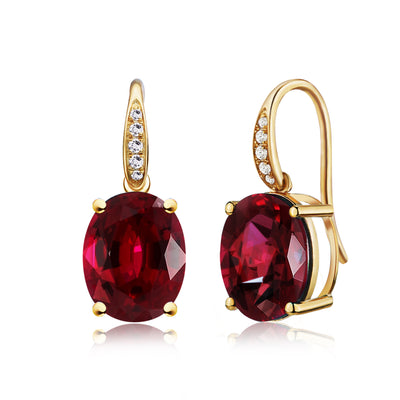 Radiant Oval Garnet Diamond Drop Earrings