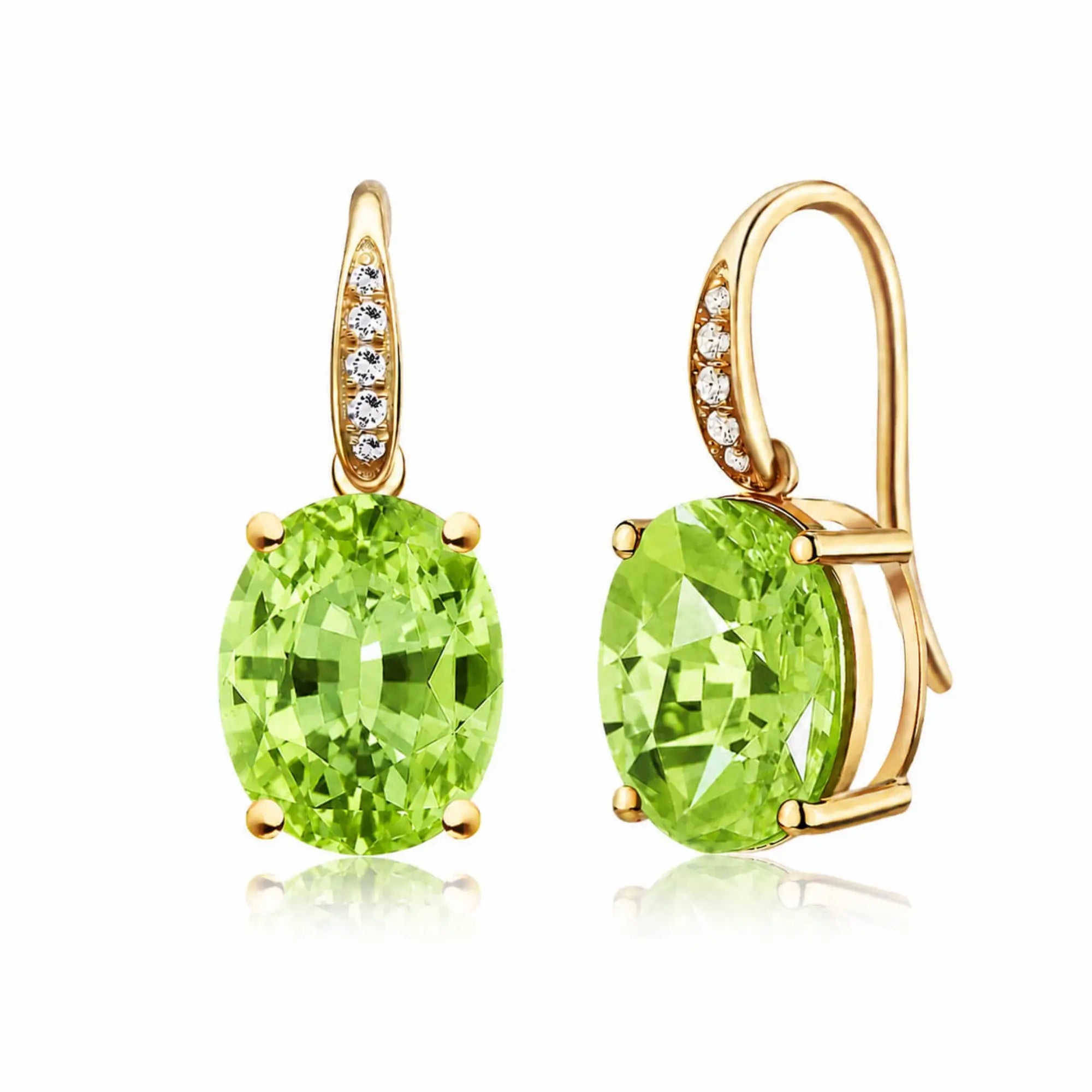 kai fine jewelry Radiant Oval 6.25ctw natural Peridot Diamond Drop Earrings in 14k yellow gold