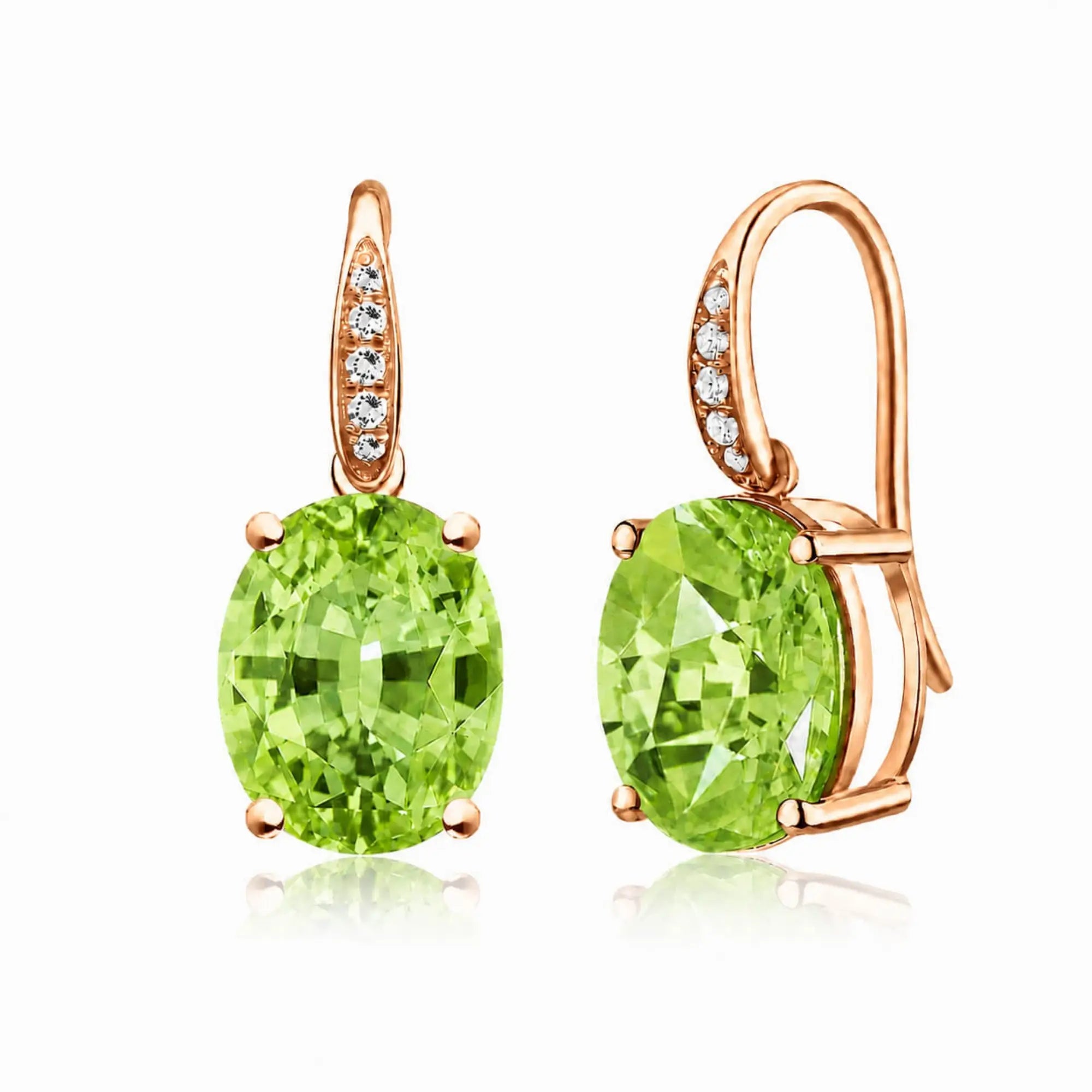 kai fine jewelry Radiant Oval 6.25ctw natural Peridot Diamond Drop Earrings in 14k rose gold