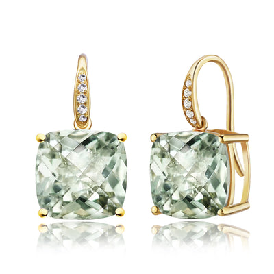 Kai Radiant Natural Prasiolite, Green Amethyst Diamond Drop Earrings in 14k yellow gold