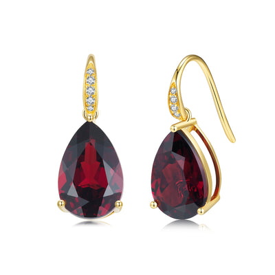 14k gold Radiant Natural Pear Garnet Diamond Drop Earrings