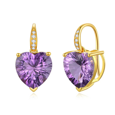 Radiant Heart Amethyst Diamond Drop Earrings